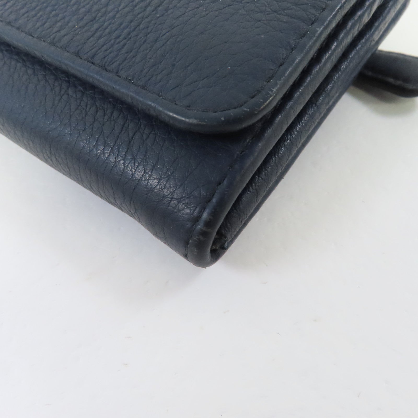 PRADA 牛皮皮革Long Wallet銀扣長錢包深藍色