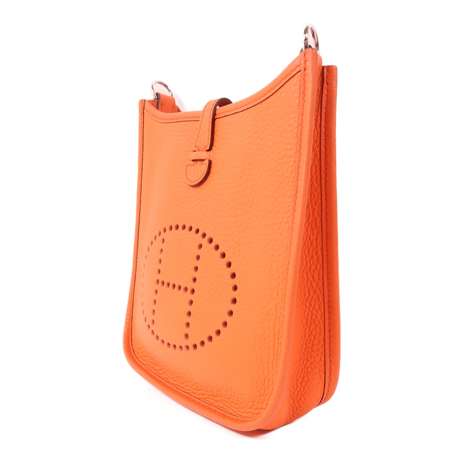 HERMES Clemence皮革Evelyne TPM銀扣肩背袋Orange Poppy