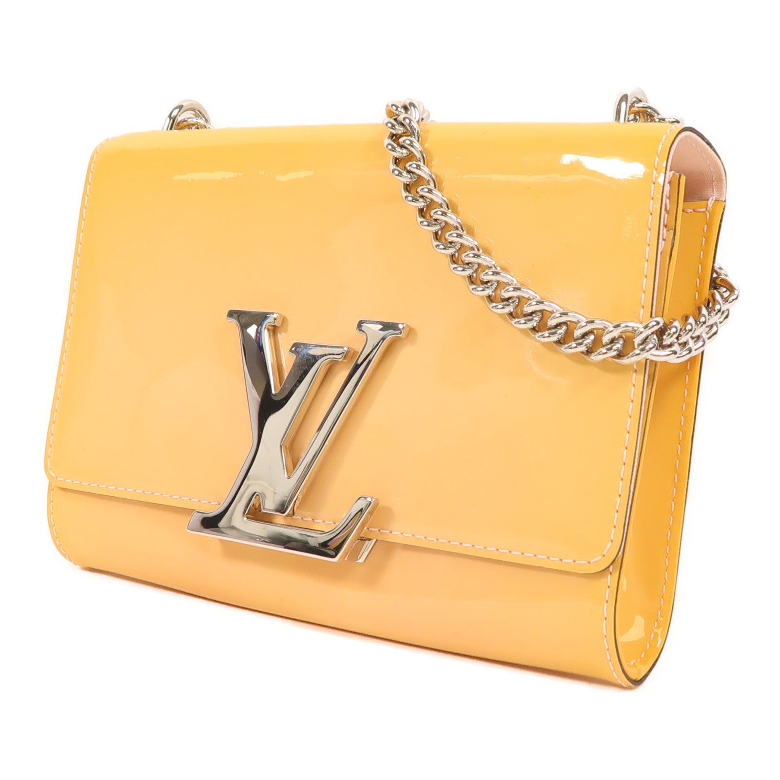 LOUIS VUITTON 漆皮皮革Louise MM 銀扣鏈帶肩背袋