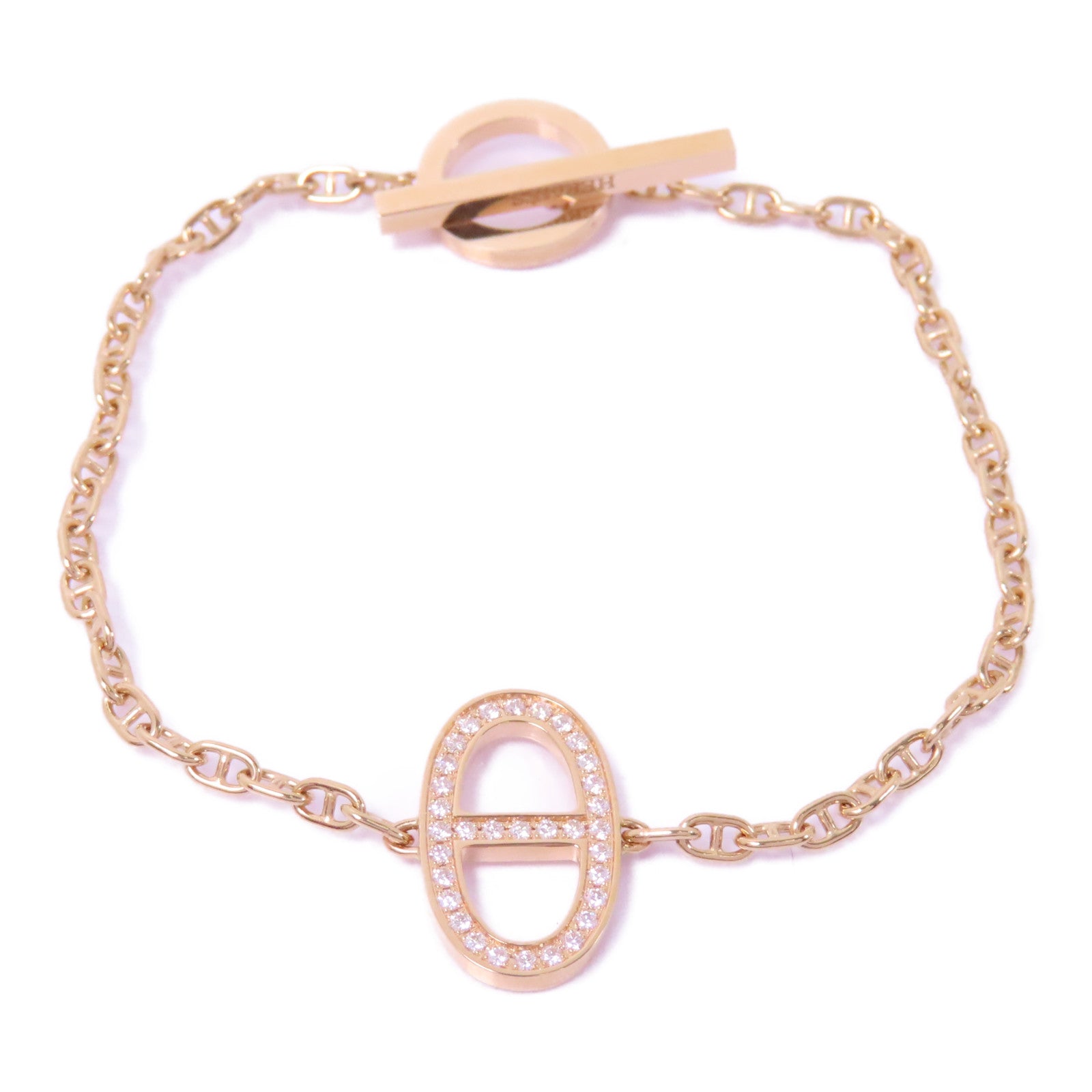 HERMES 18K玫瑰金Chaine D'Ancre Contour Bracelet鑽石手鏈
