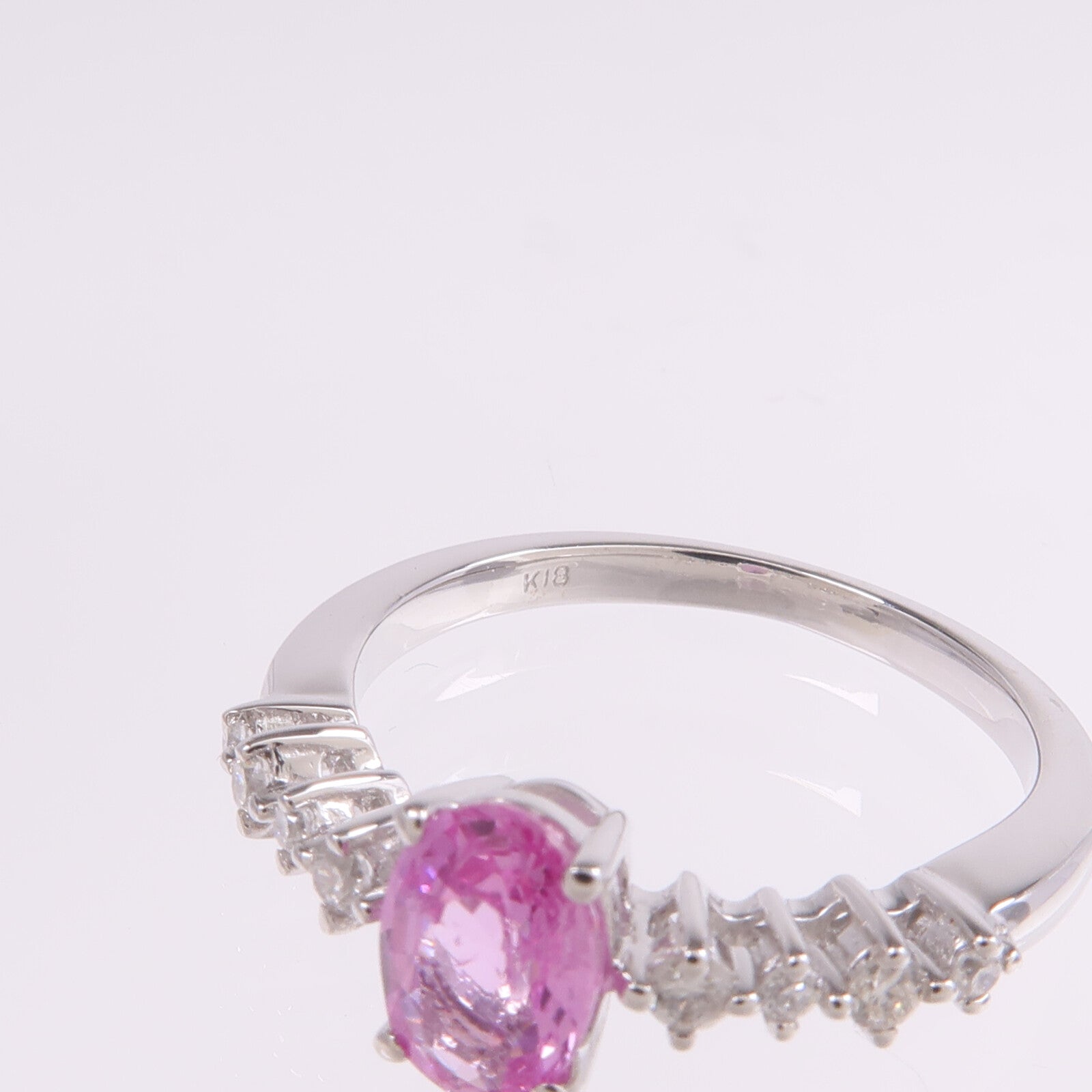 JEWELRY 18K白金Pink Sapphire Diamond Ring粉紅色藍寶石/鑽石戒指US#6.5