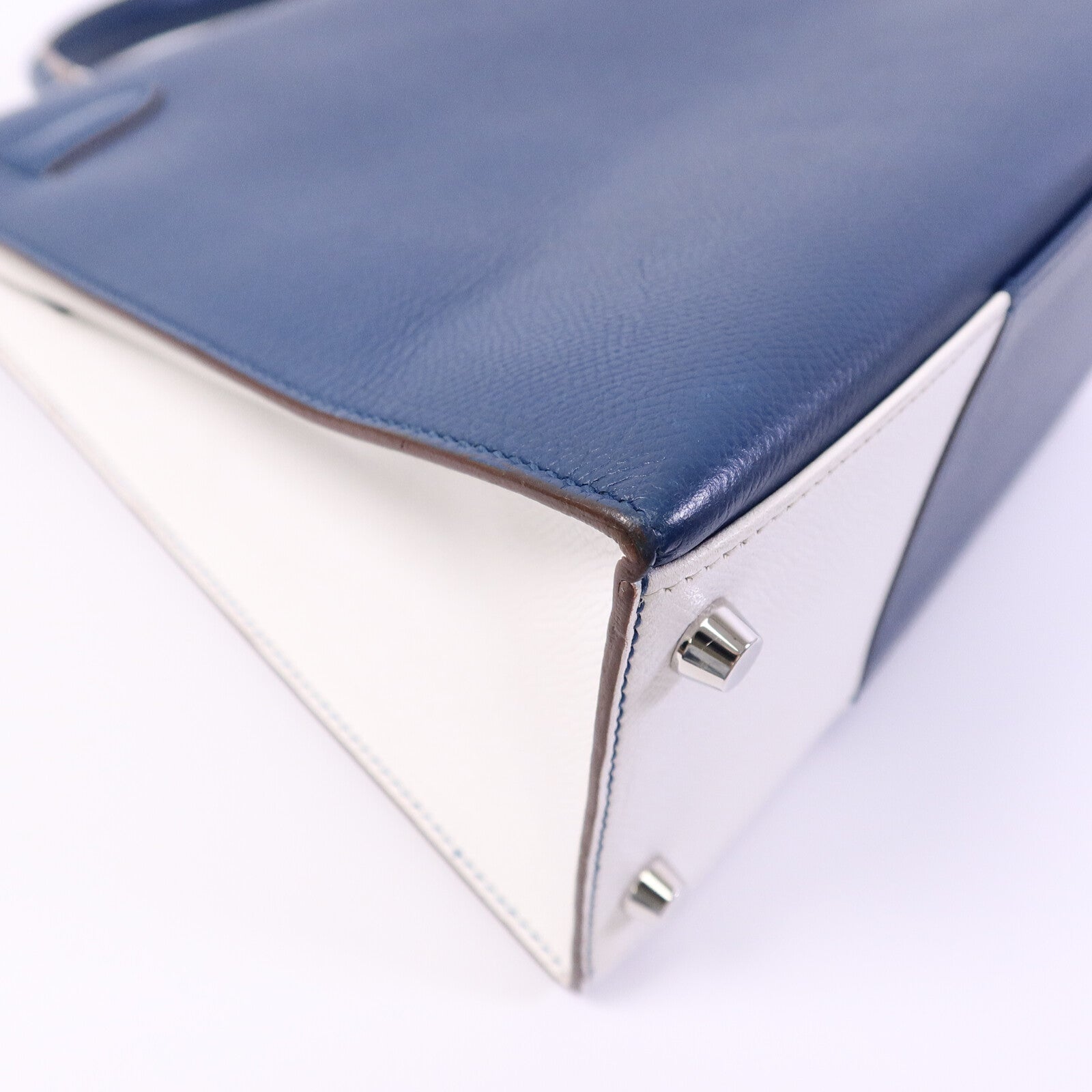 HERMES Epsom皮革Kelly 32 Club手挽肩背兩用袋Bleu Thalassa/Blanc