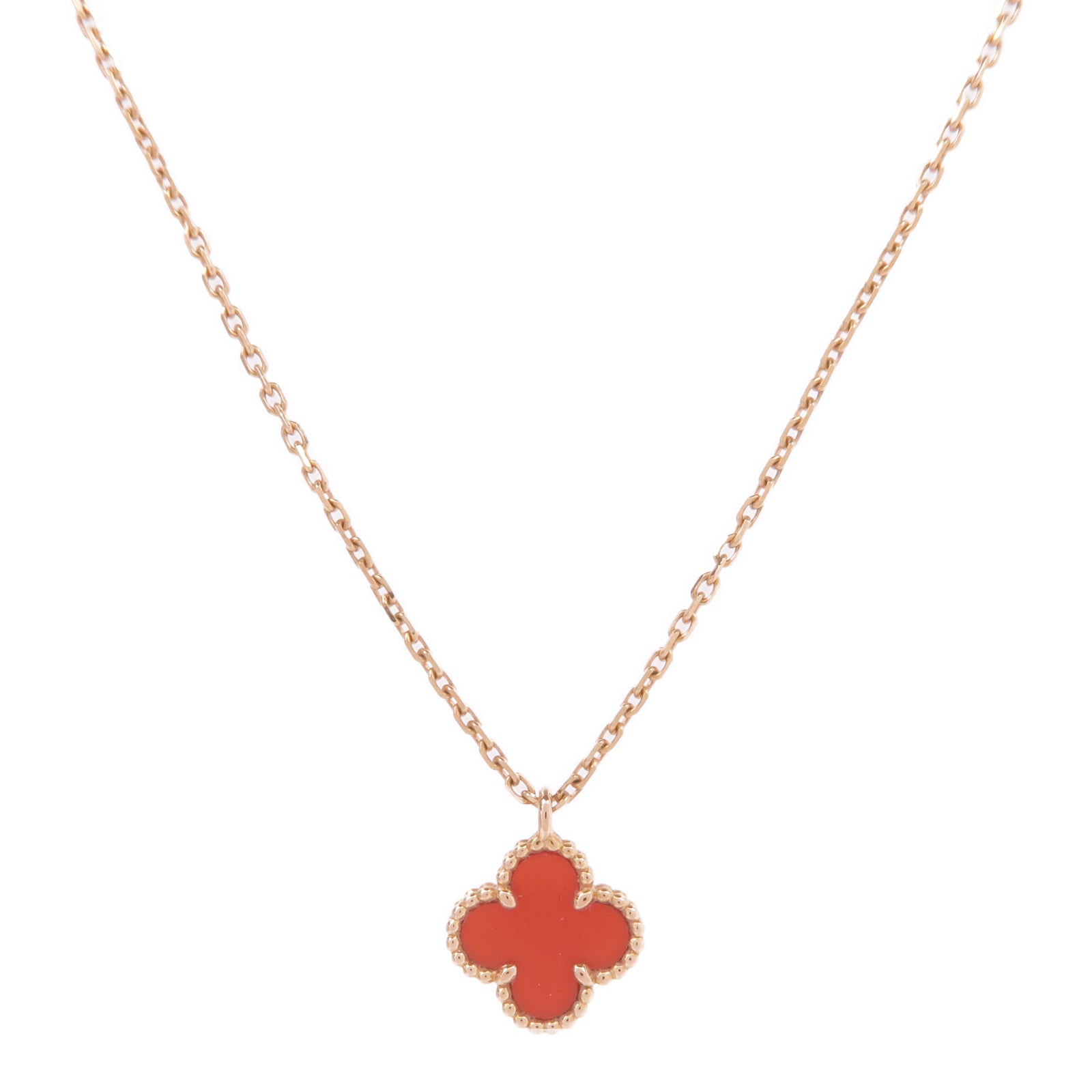 Van Cleef & Arpels 18K玫瑰金Sweet Alhambra Carnelian Pendant紅玉髓項鍊