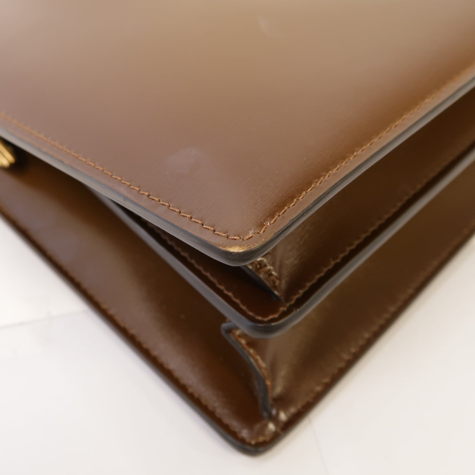CELINE 牛皮皮革Vintage Handbag金扣手挽袋啡色