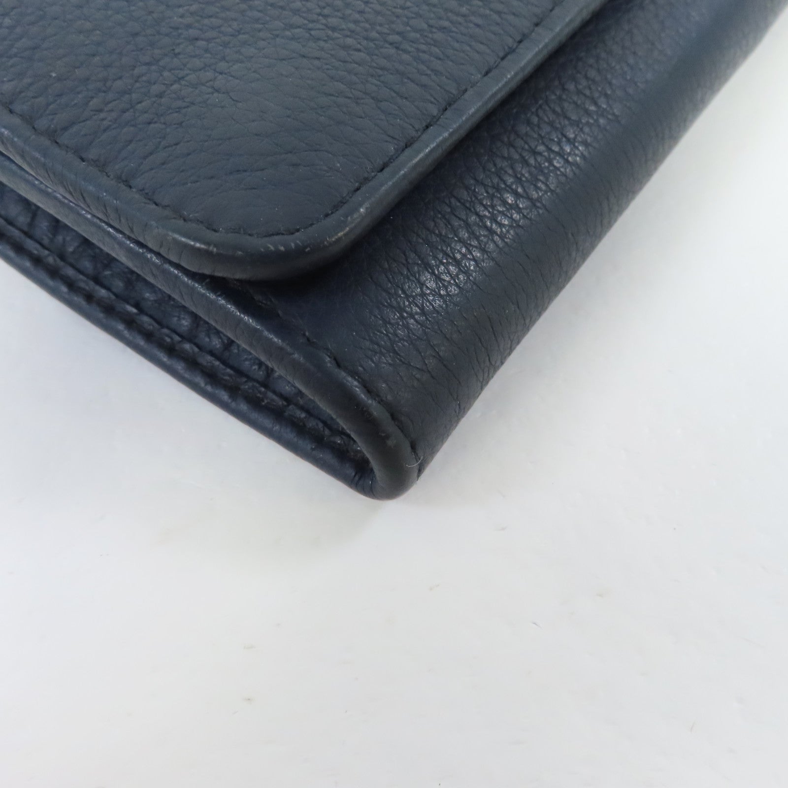 PRADA 牛皮皮革Long Wallet銀扣長錢包深藍色