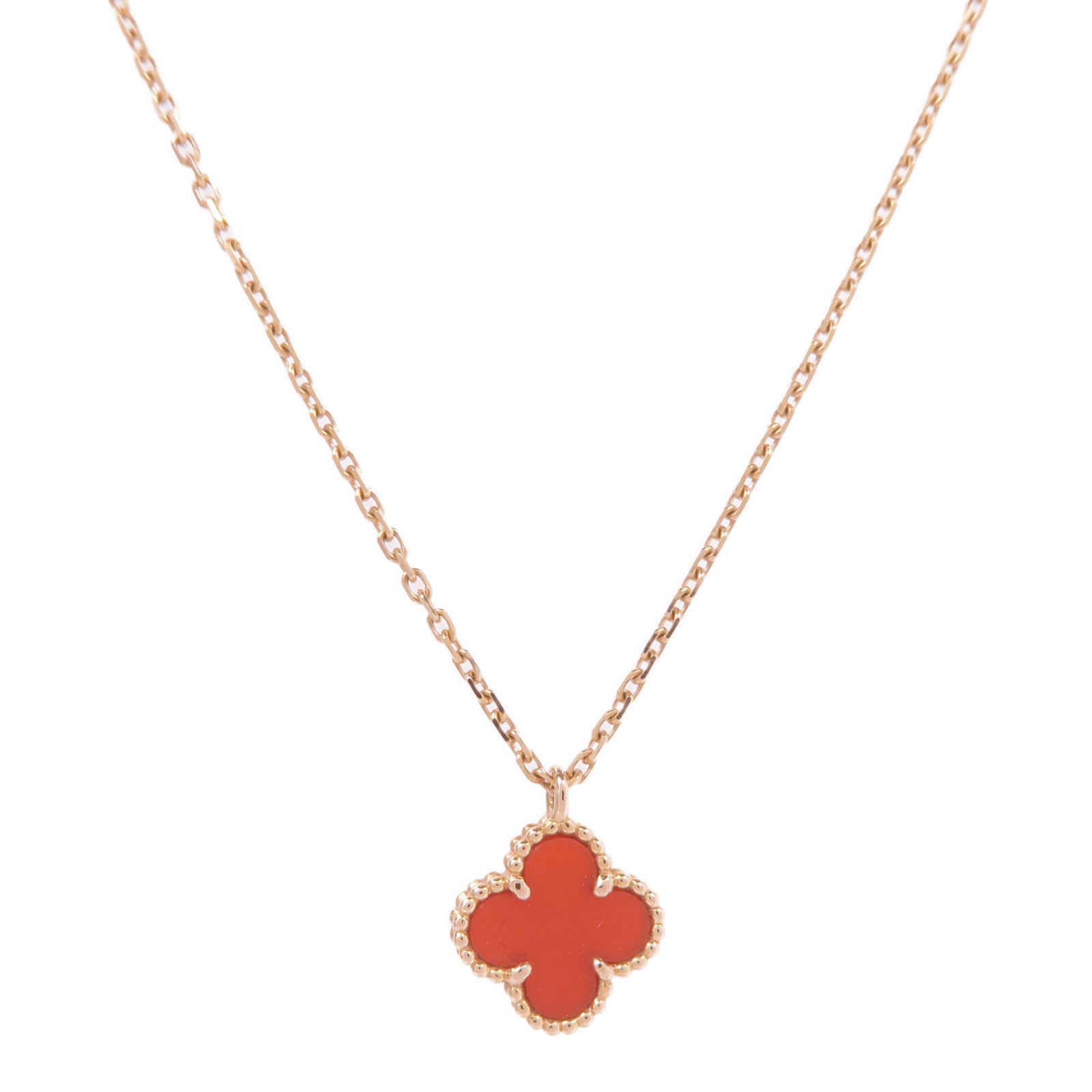 Van Cleef & Arpels 18K玫瑰金Sweet Alhambra Carnelian Pendant紅玉髓項鍊