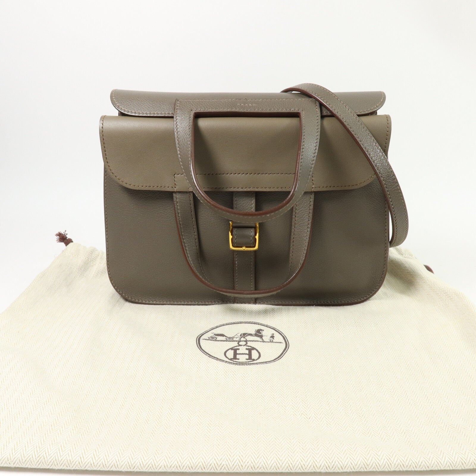 HERMES Evercolor皮革Halzan 25手挽肩背兩用袋Etain