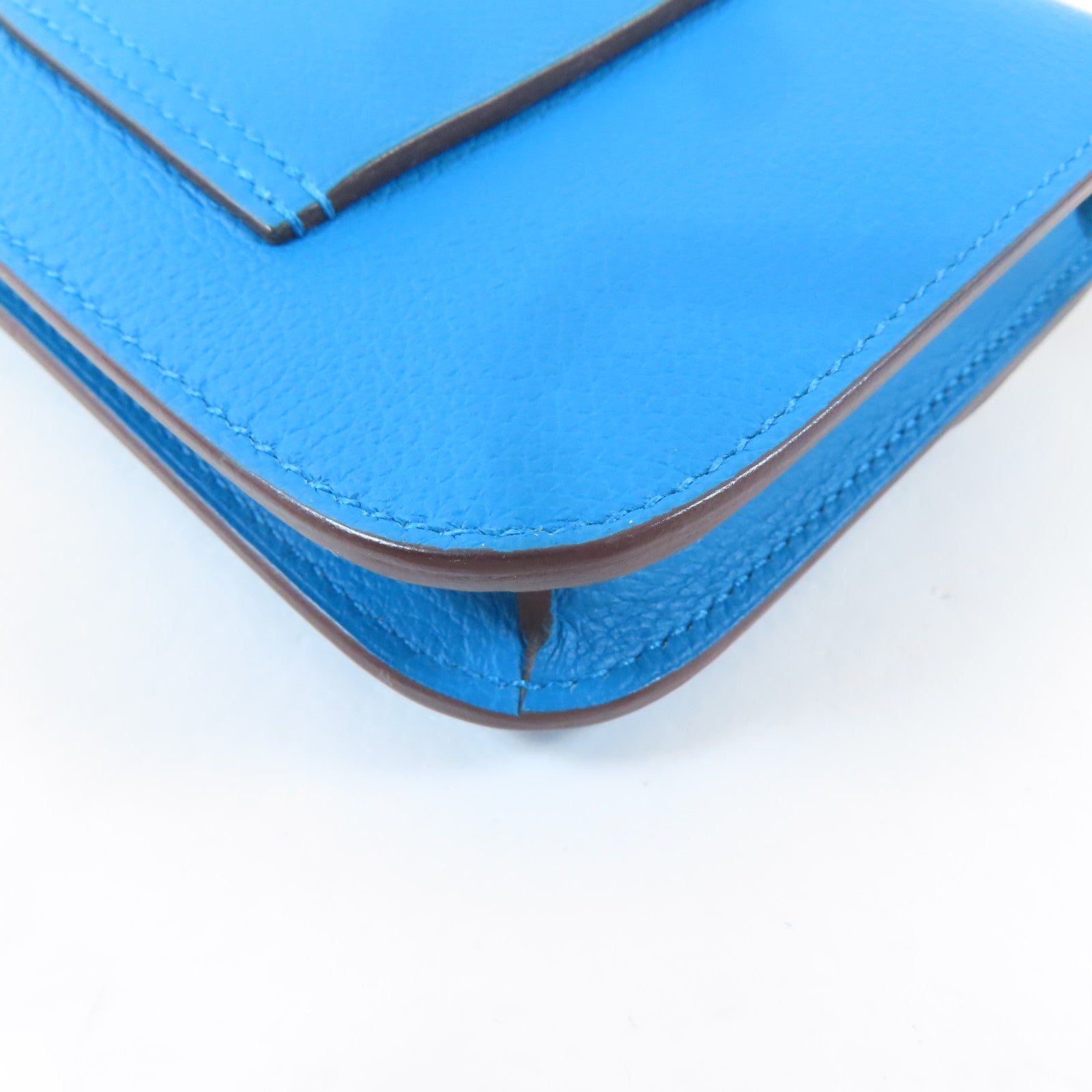 HERMES Evercolor皮革Constance Slim Wallet銀扣錢包Bleu Izmir/藍色