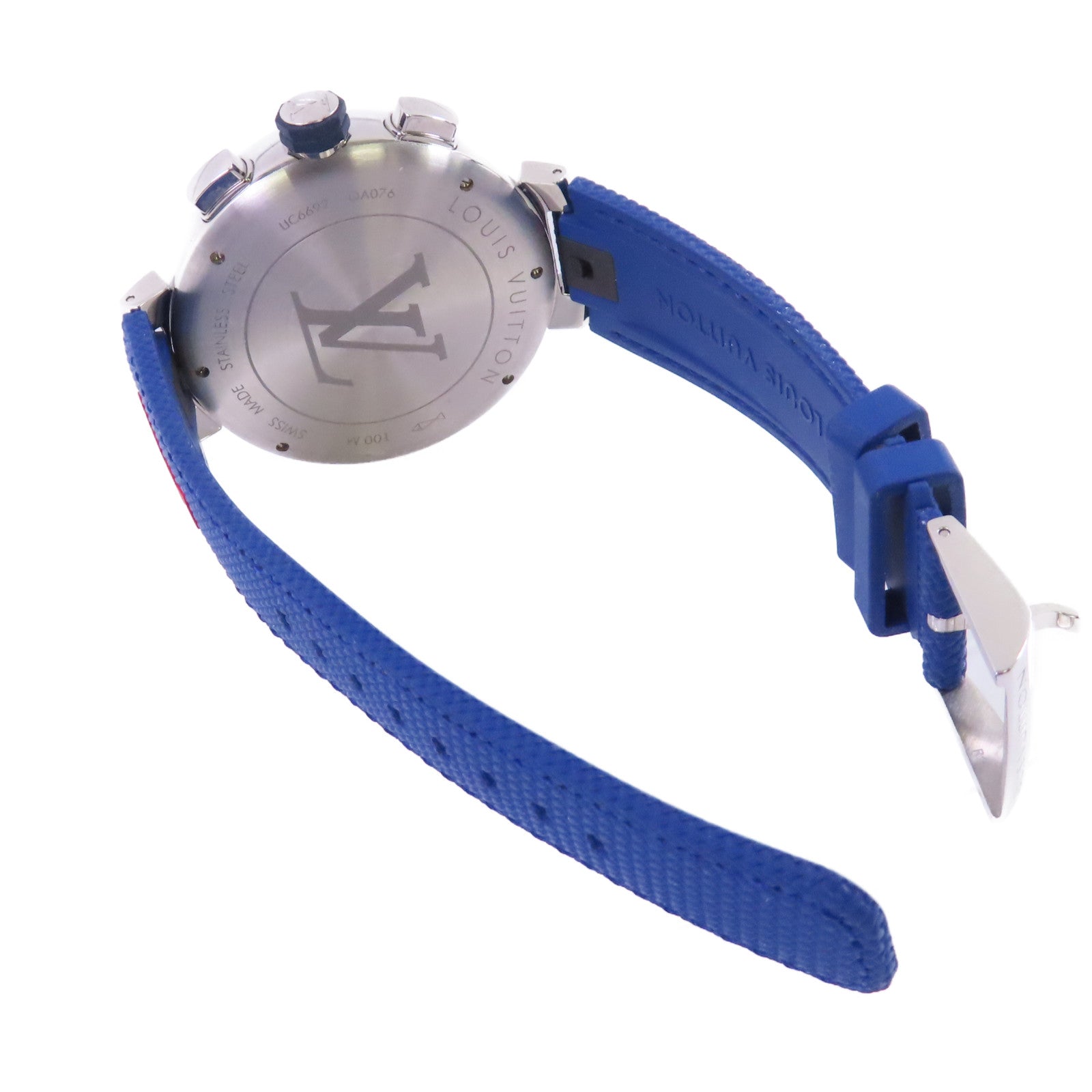 LOUIS VUITTON Tambour Dimier Cobalt Watch不鏽鋼/橡巾帶自動機芯手錶藍色