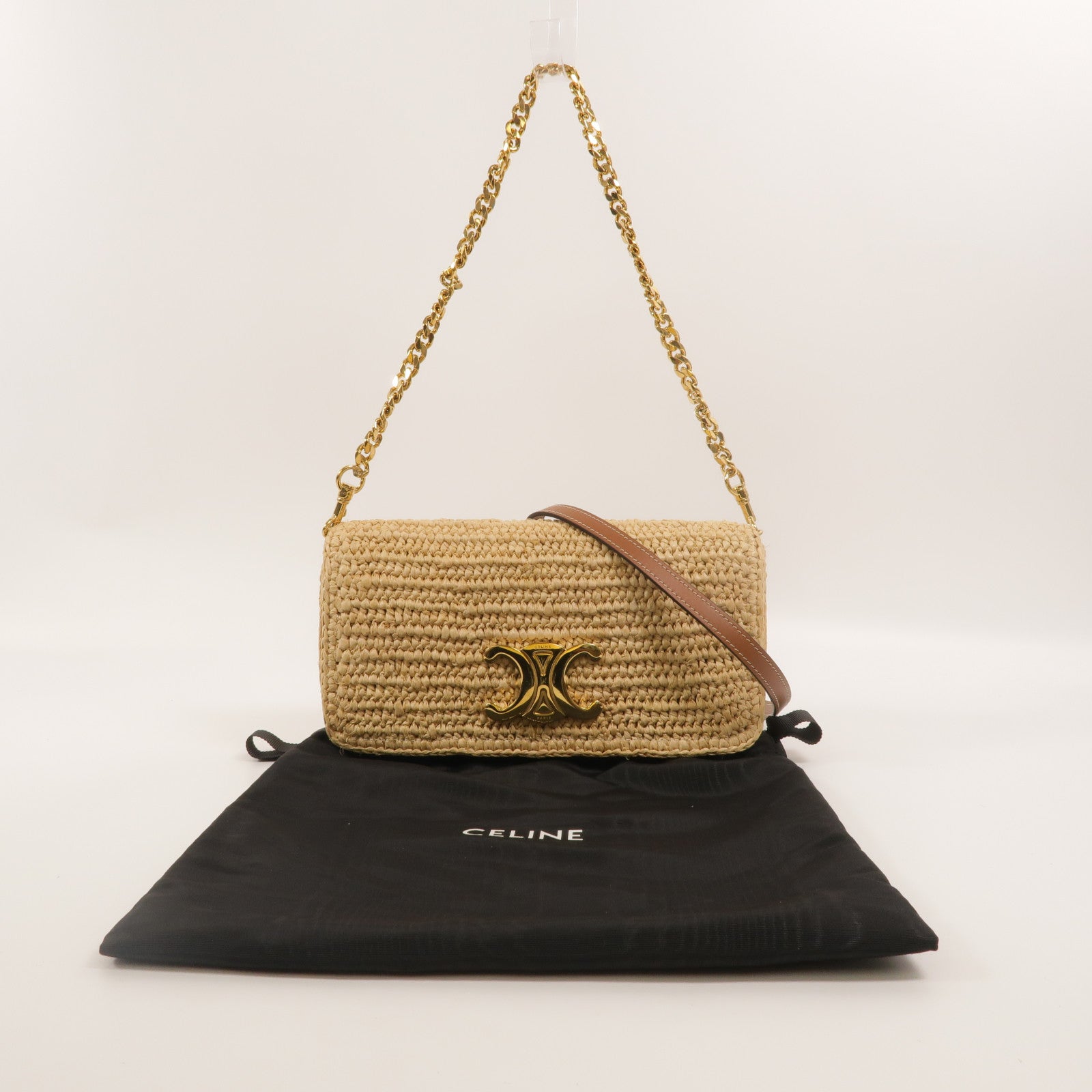 CELINE Raffia/牛皮皮革Multipochette手挽肩背兩用袋