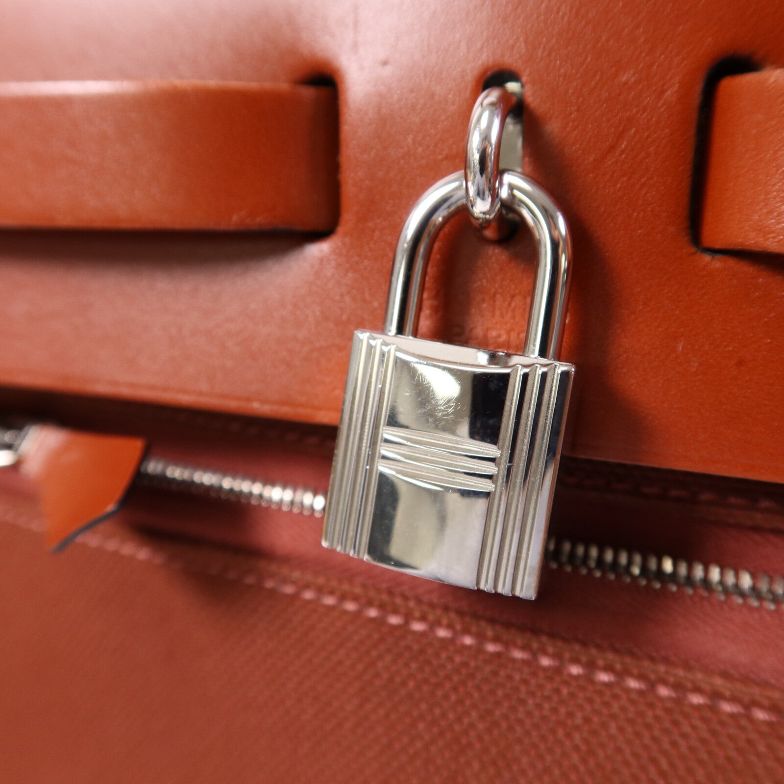 HERMES Toile H Herbag PM銀扣手挽肩背兩用袋Brique