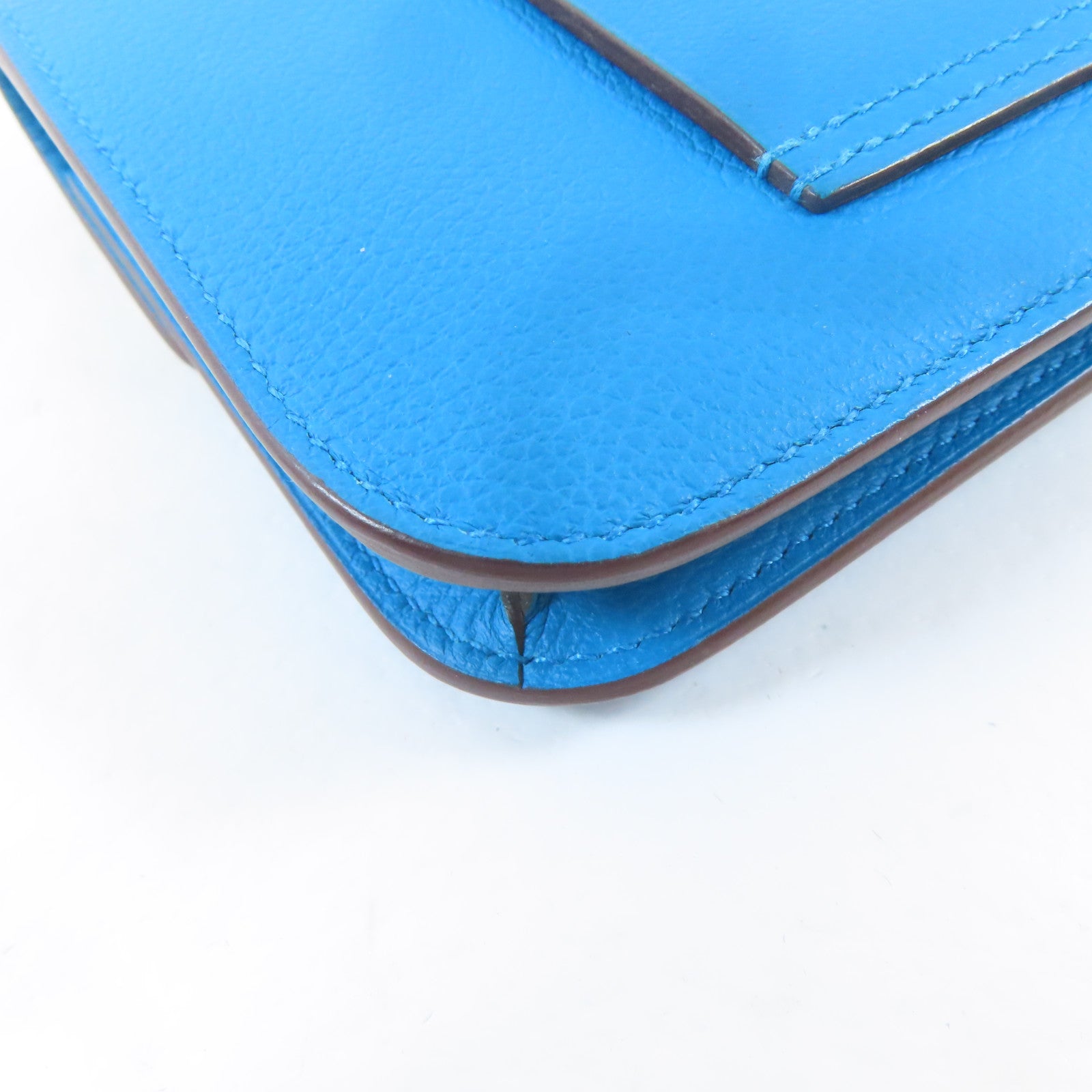 HERMES Evercolor皮革Constance Slim Wallet銀扣錢包Bleu Izmir/藍色