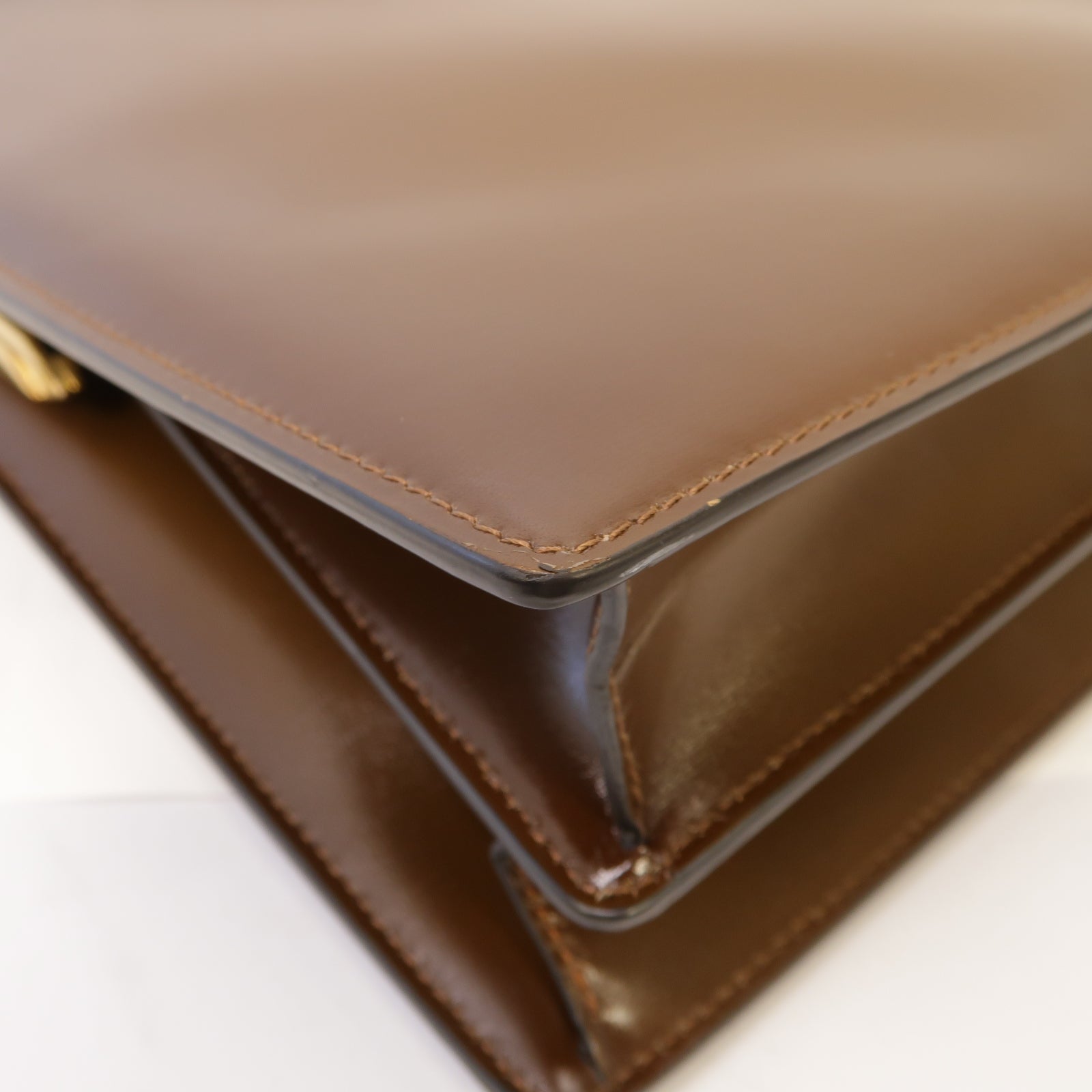 CELINE 牛皮皮革Vintage Handbag金扣手挽袋啡色