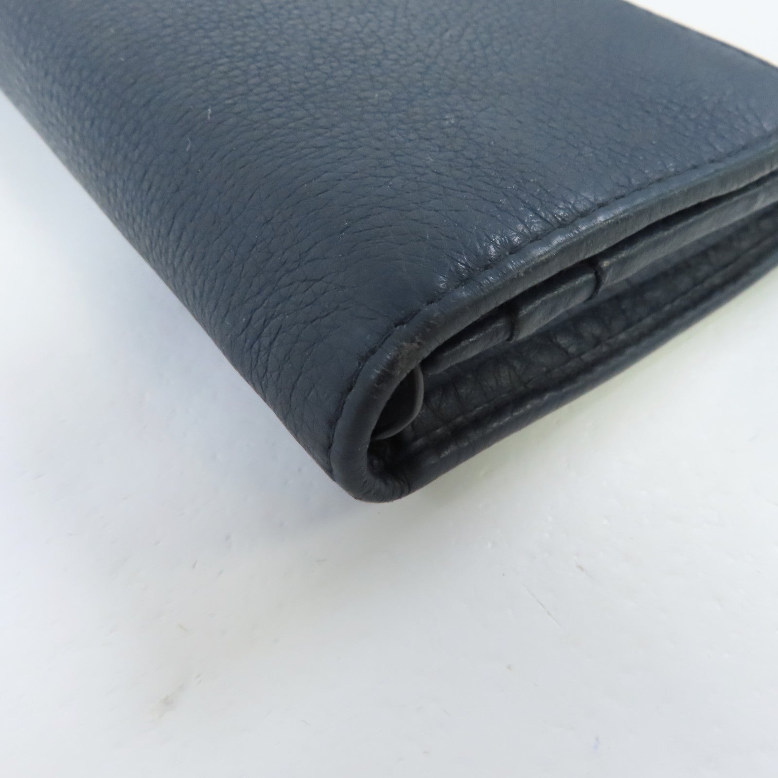 PRADA 牛皮皮革Long Wallet銀扣長錢包深藍色