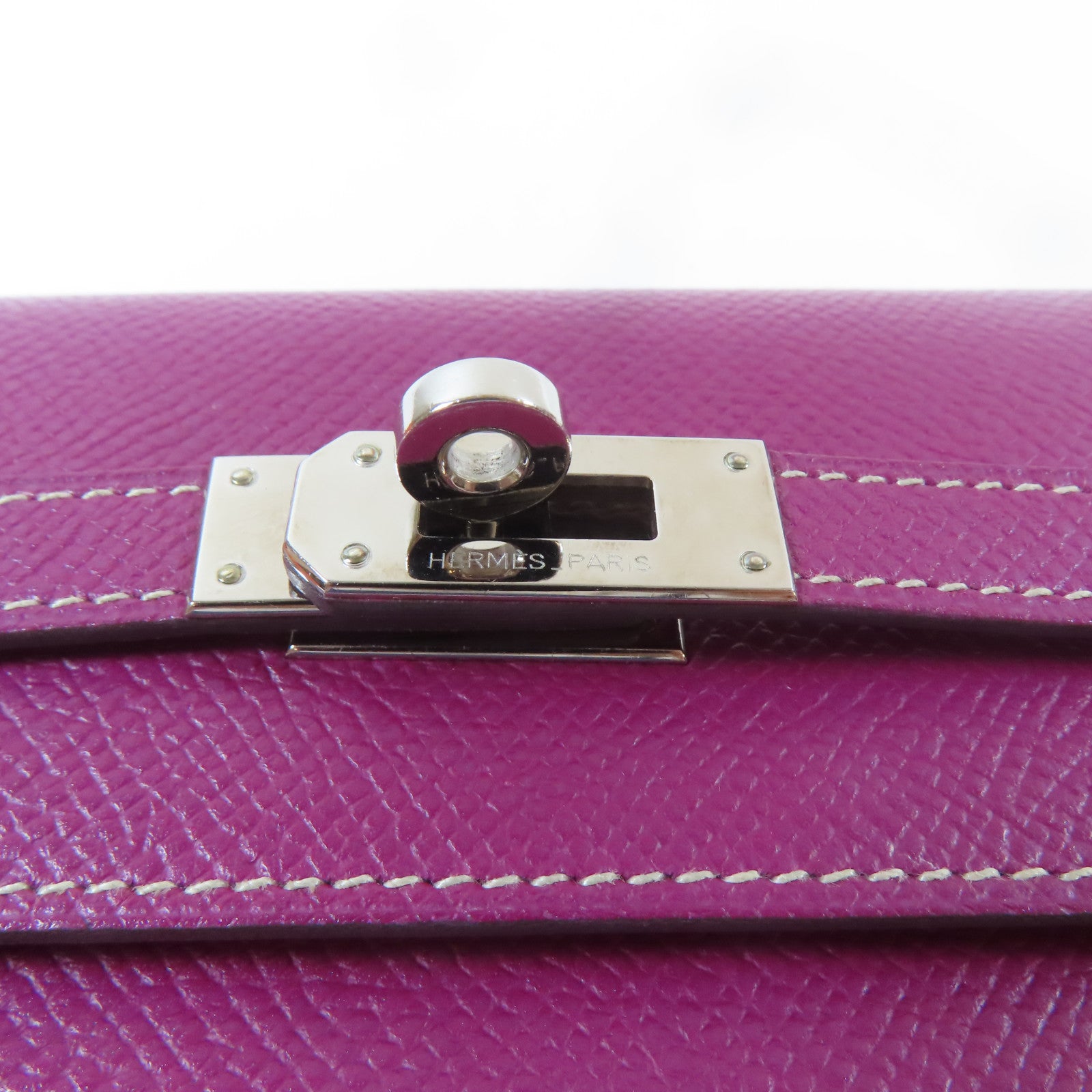 HERMES 【激減優惠】Epsom皮革Kelly Wallet Compact銀扣錢包Tosac桃紫色
