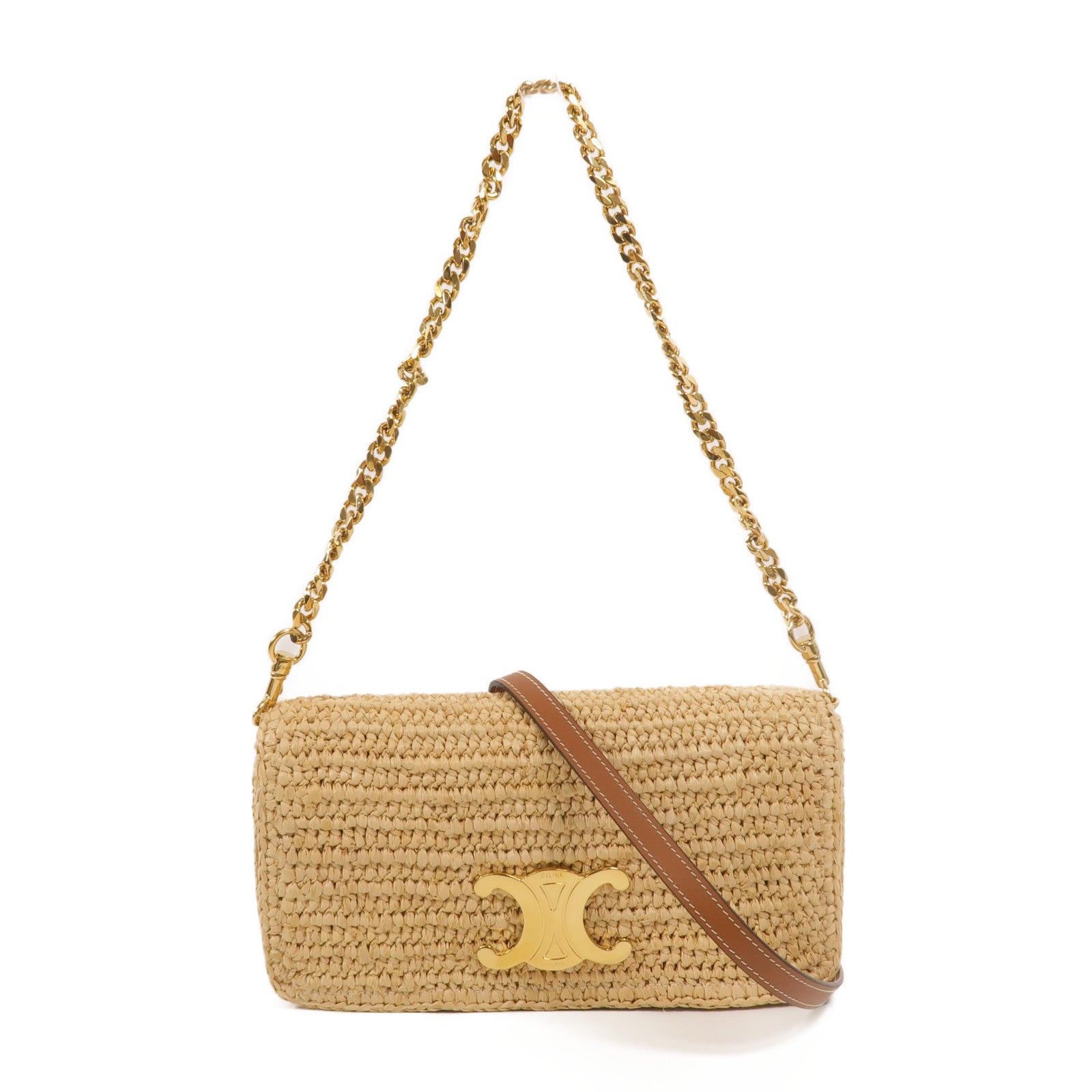 CELINE Raffia/牛皮皮革Multipochette手挽肩背兩用袋