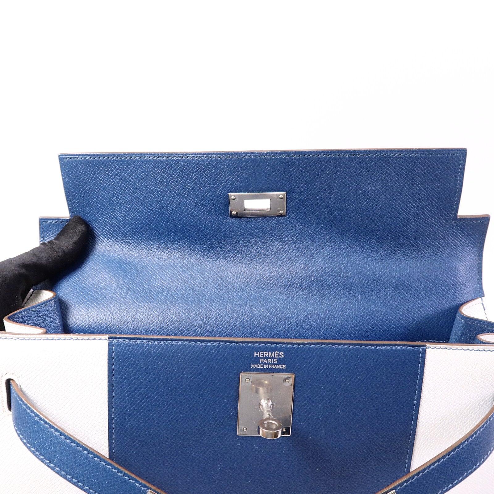HERMES Epsom皮革Kelly 32 Club手挽肩背兩用袋Bleu Thalassa/Blanc
