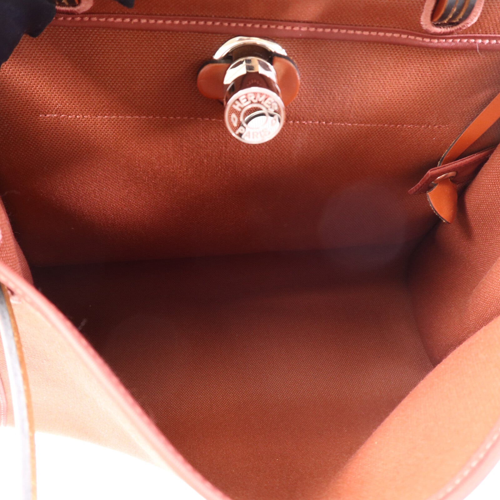 HERMES Toile H Herbag PM銀扣手挽肩背兩用袋Brique