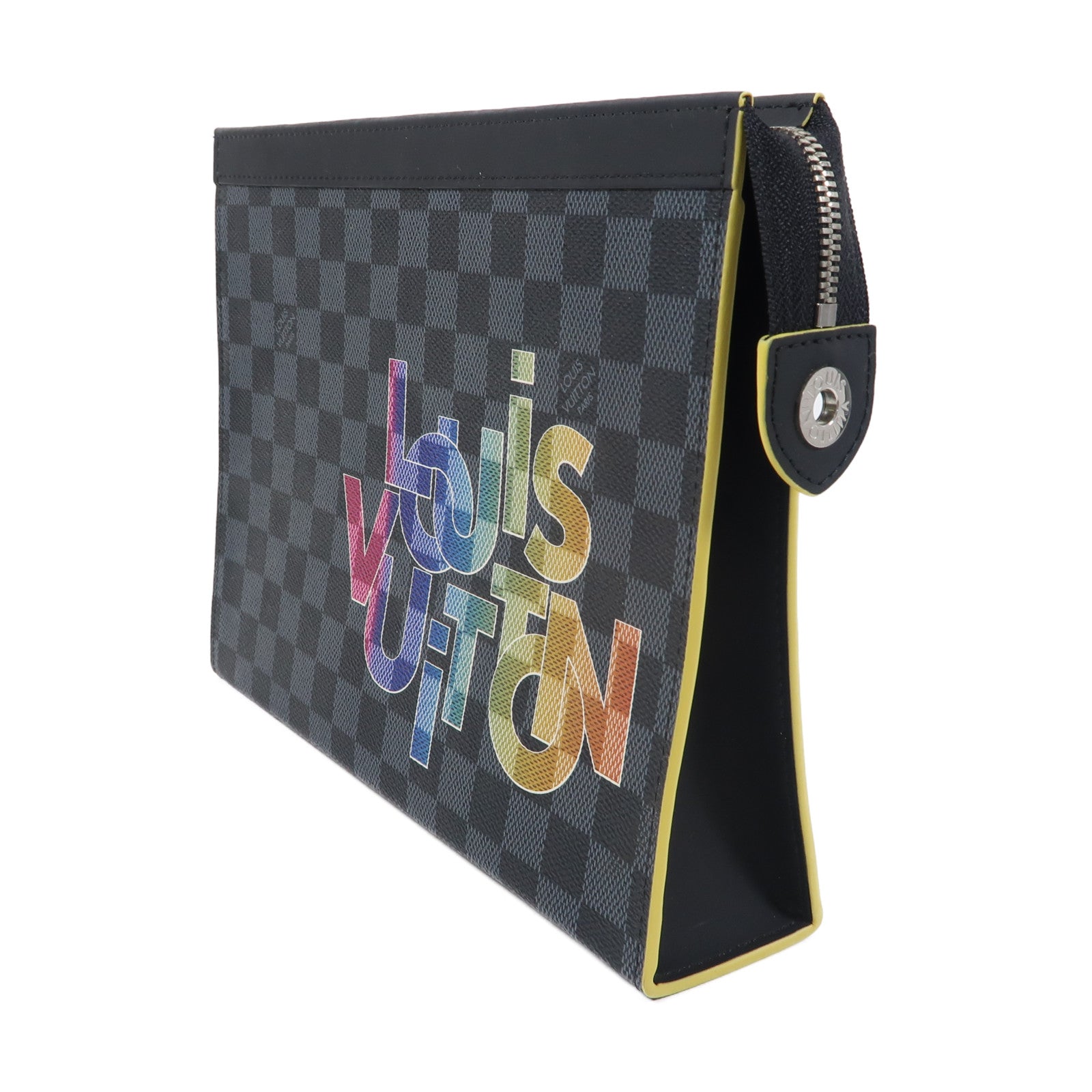 LOUIS VUITTON Damier Graphite Pochette Voyage銀扣手拿包黑色