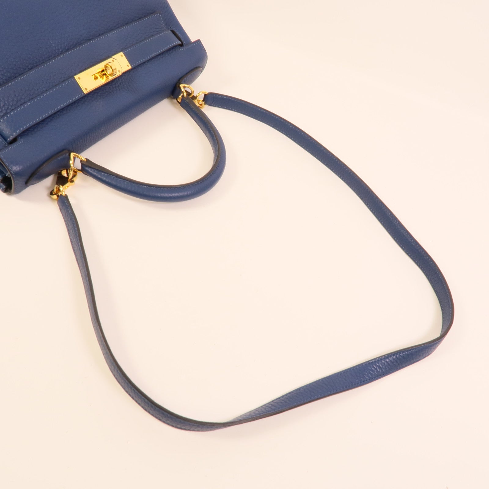 HERMES Togo皮革Kelly 28手挽肩背兩用袋Blue Brighton