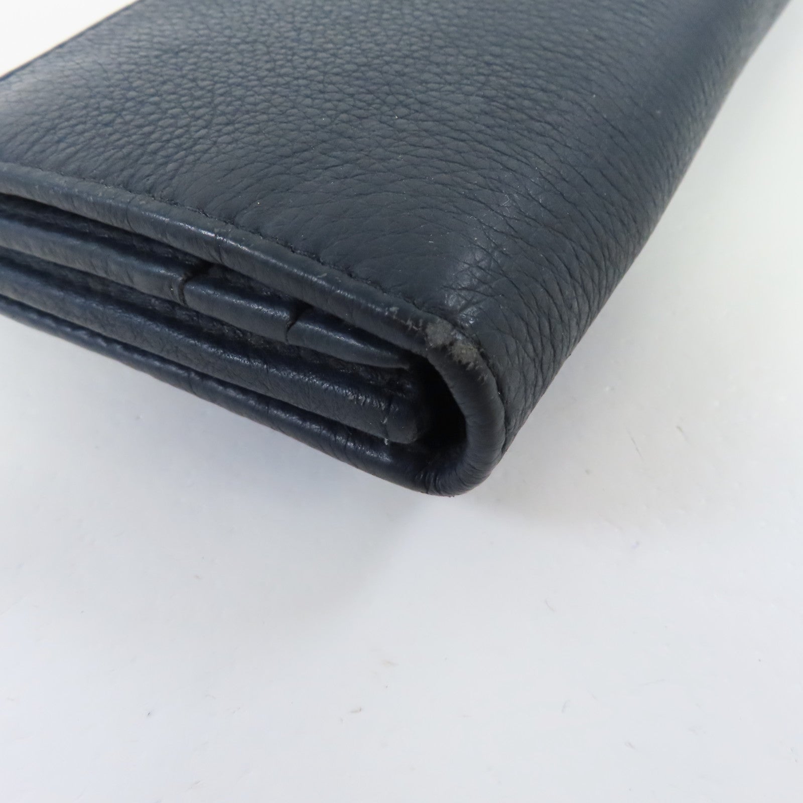 PRADA 牛皮皮革Long Wallet銀扣長錢包深藍色