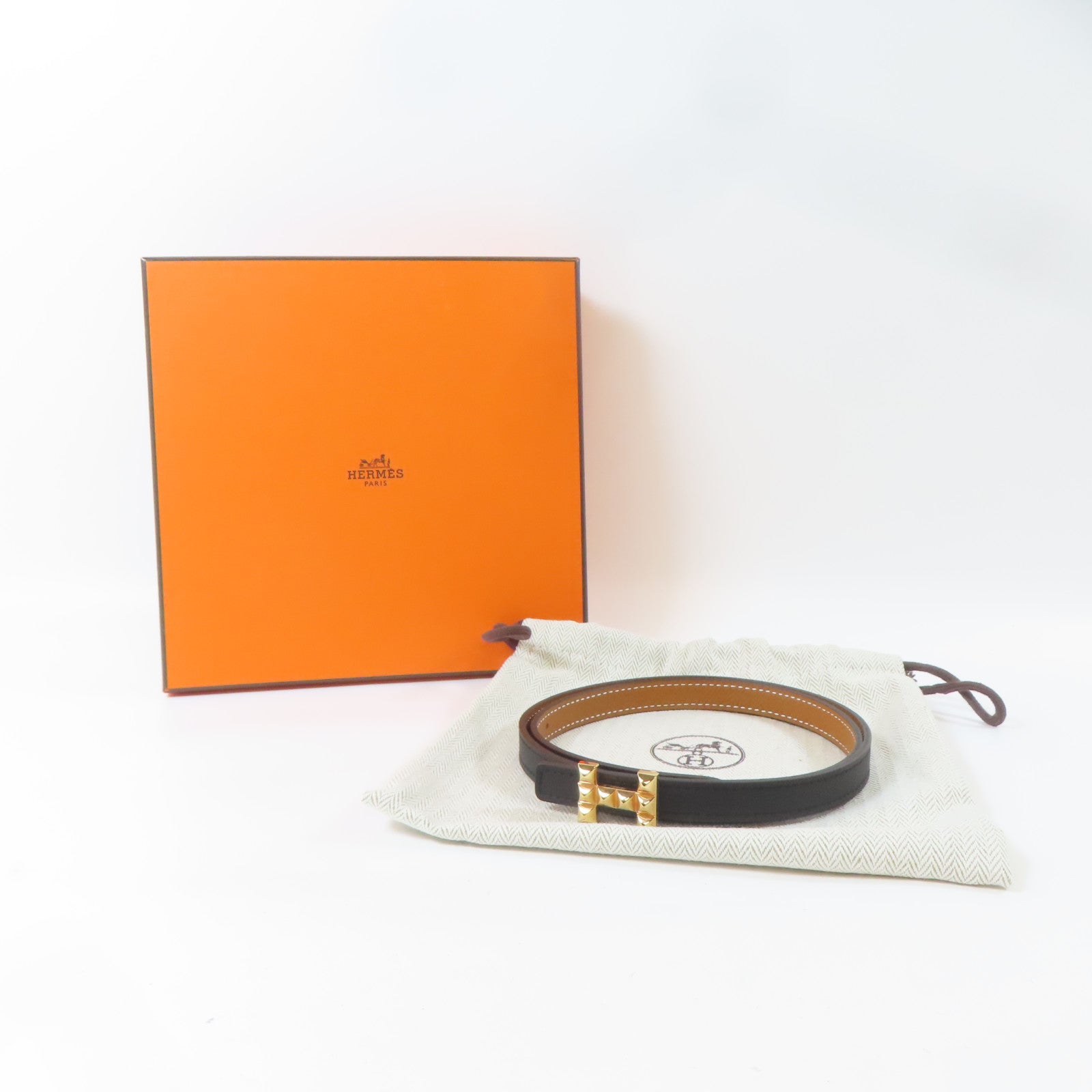 HERMES Epsom皮革Belt金扣皮帶黑色