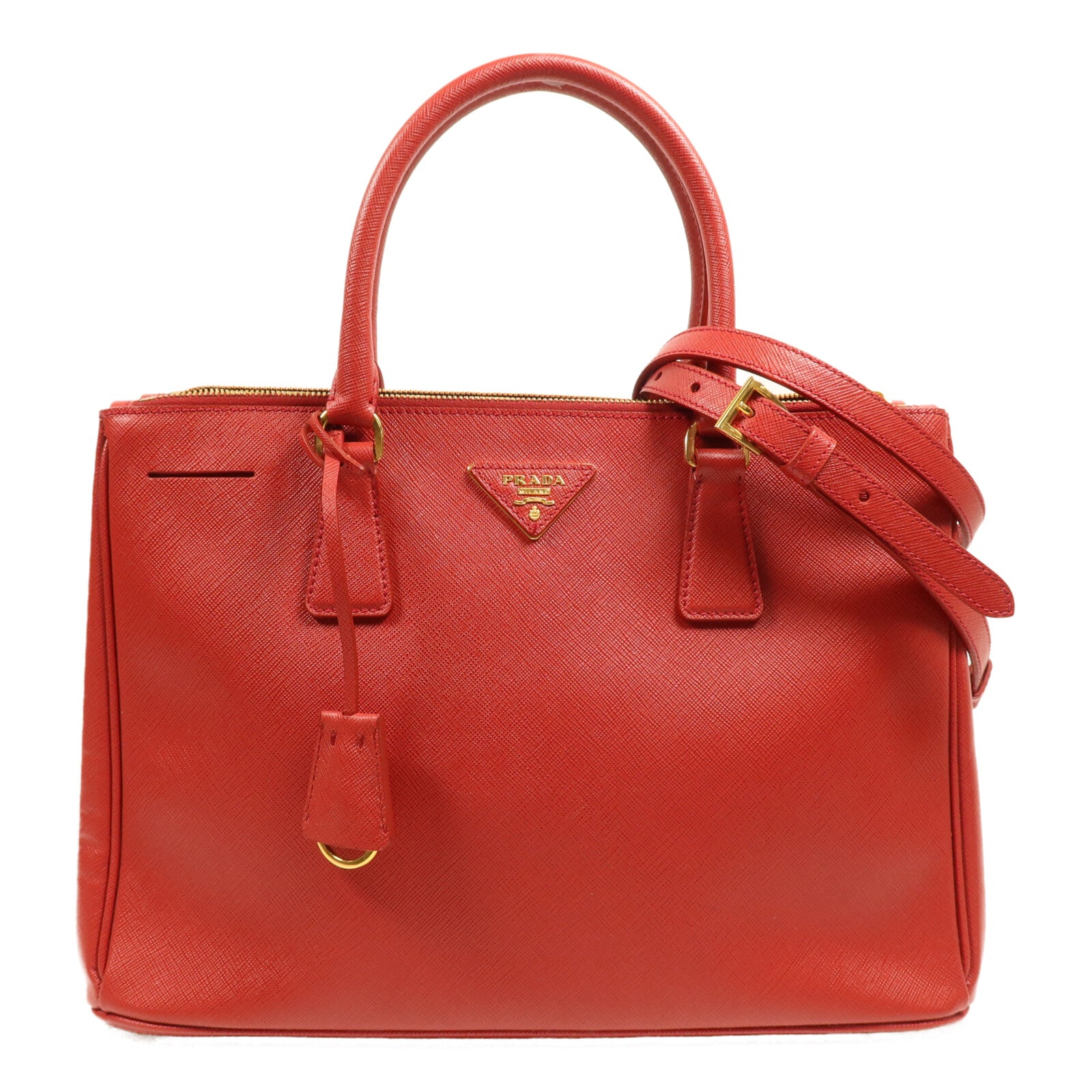 PRADA Saffiano皮革Double Zip Medium金扣手挽肩背兩用袋