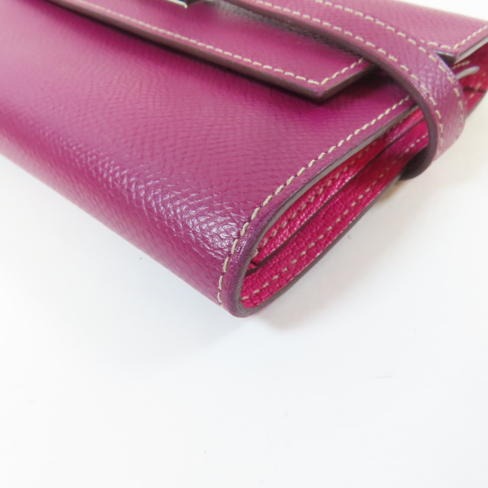 HERMES 【激減優惠】Epsom皮革Kelly Wallet Compact銀扣錢包Tosac桃紫色