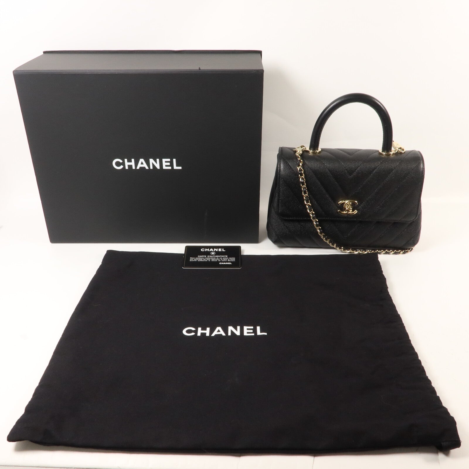 CHANEL 牛皮皮革Coco Handle鏈帶手挽肩背兩用袋