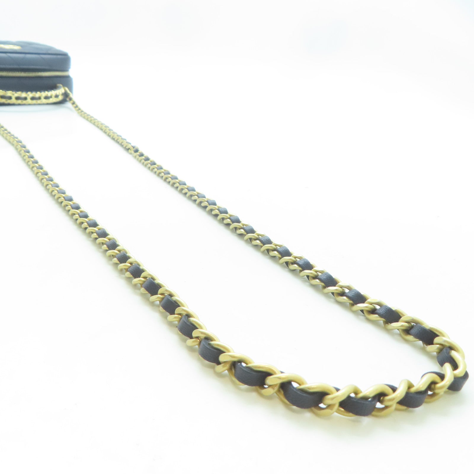 CHANEL 菱格羊皮皮革Vanity with Chain Bag金扣鏈帶肩背袋深藍色