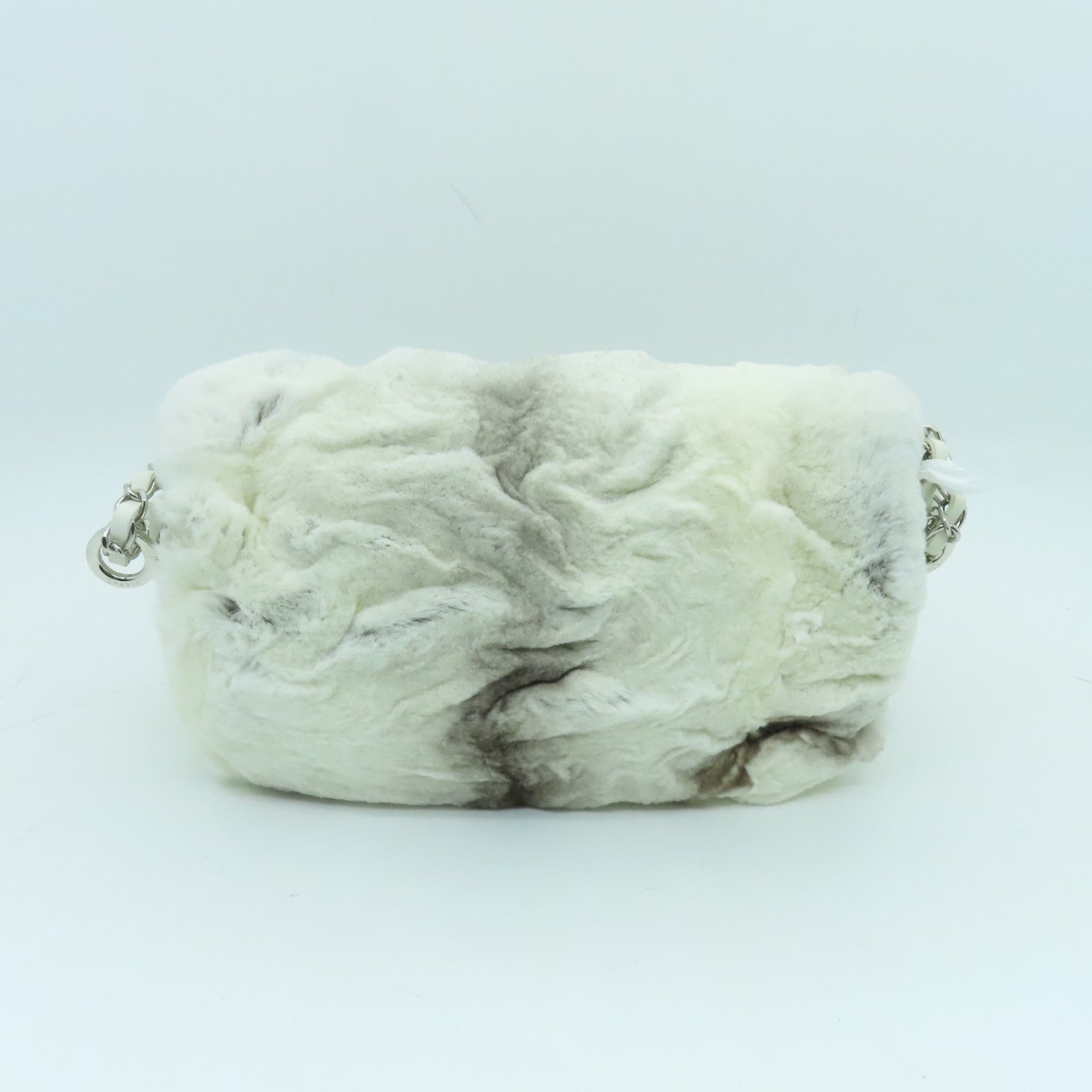 CHANEL 【激減優惠】兔毛Chain Shoulder銀扣鏈帶肩背袋白色