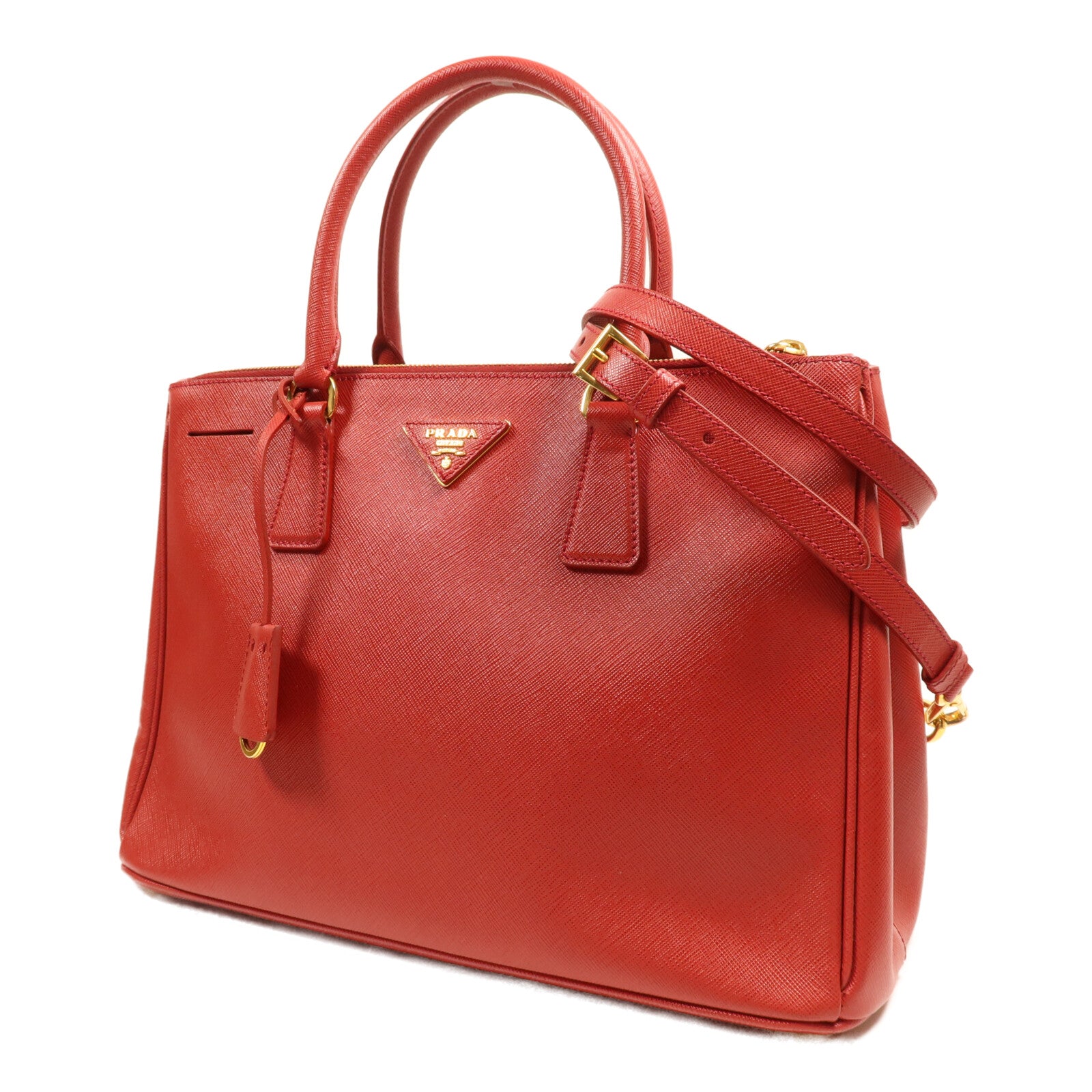 PRADA Saffiano皮革Double Zip Medium金扣手挽肩背兩用袋