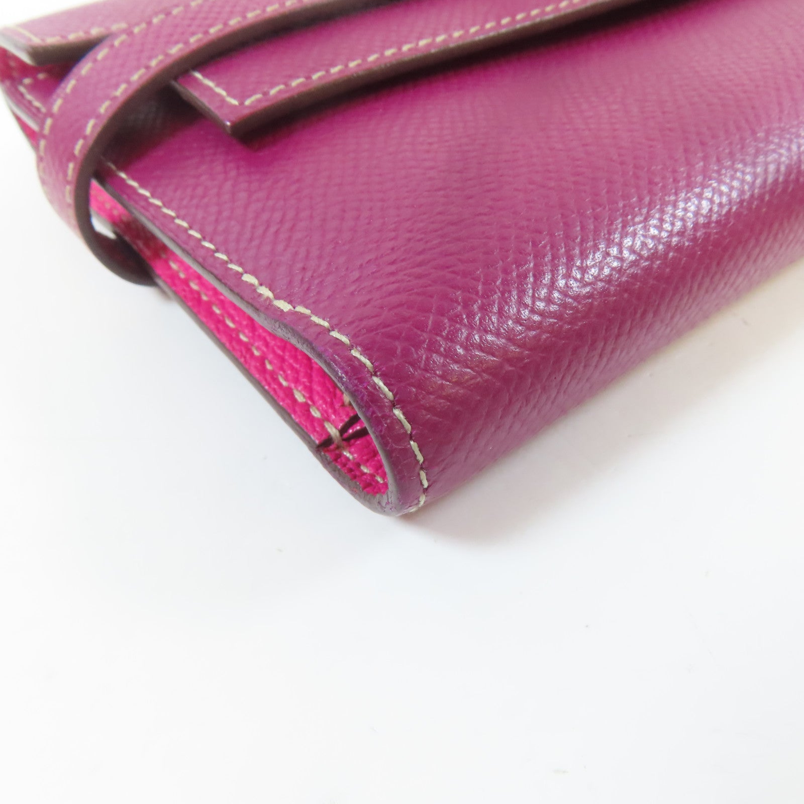 HERMES 【激減優惠】Epsom皮革Kelly Wallet Compact銀扣錢包Tosac桃紫色
