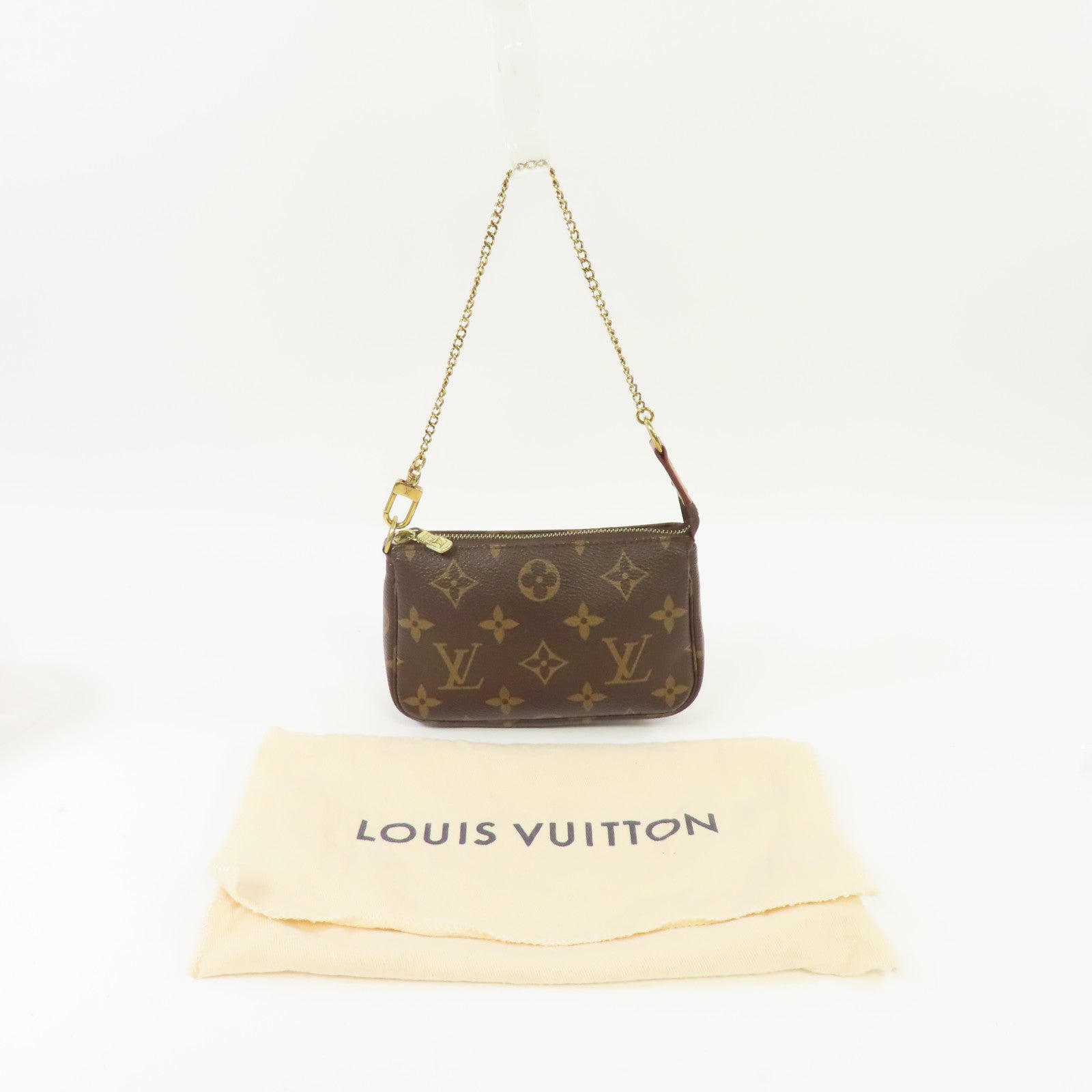 LOUIS VUITTON Monogram Mini Pochette Accessories金扣手拿包啡色
