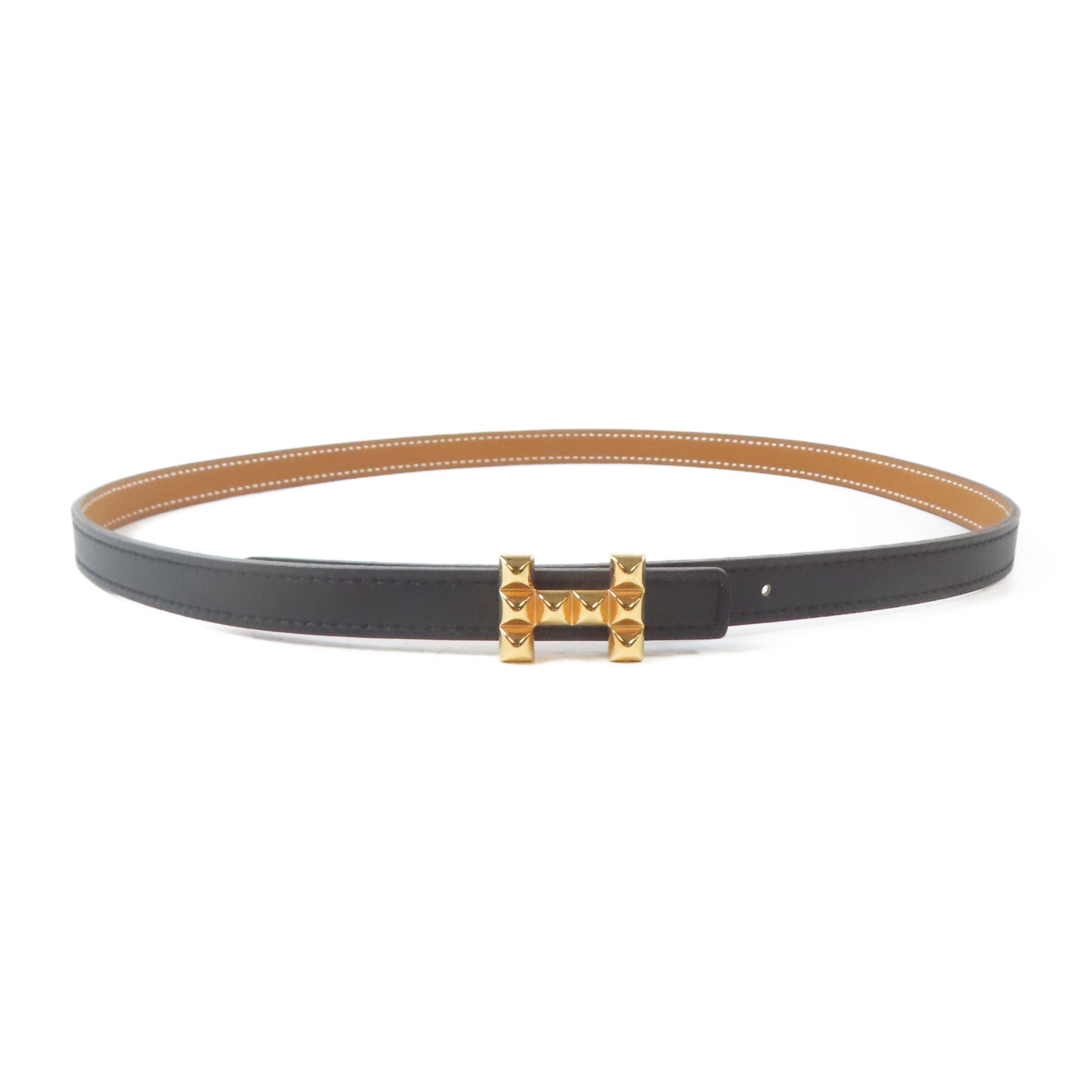 HERMES Epsom皮革Belt金扣皮帶黑色