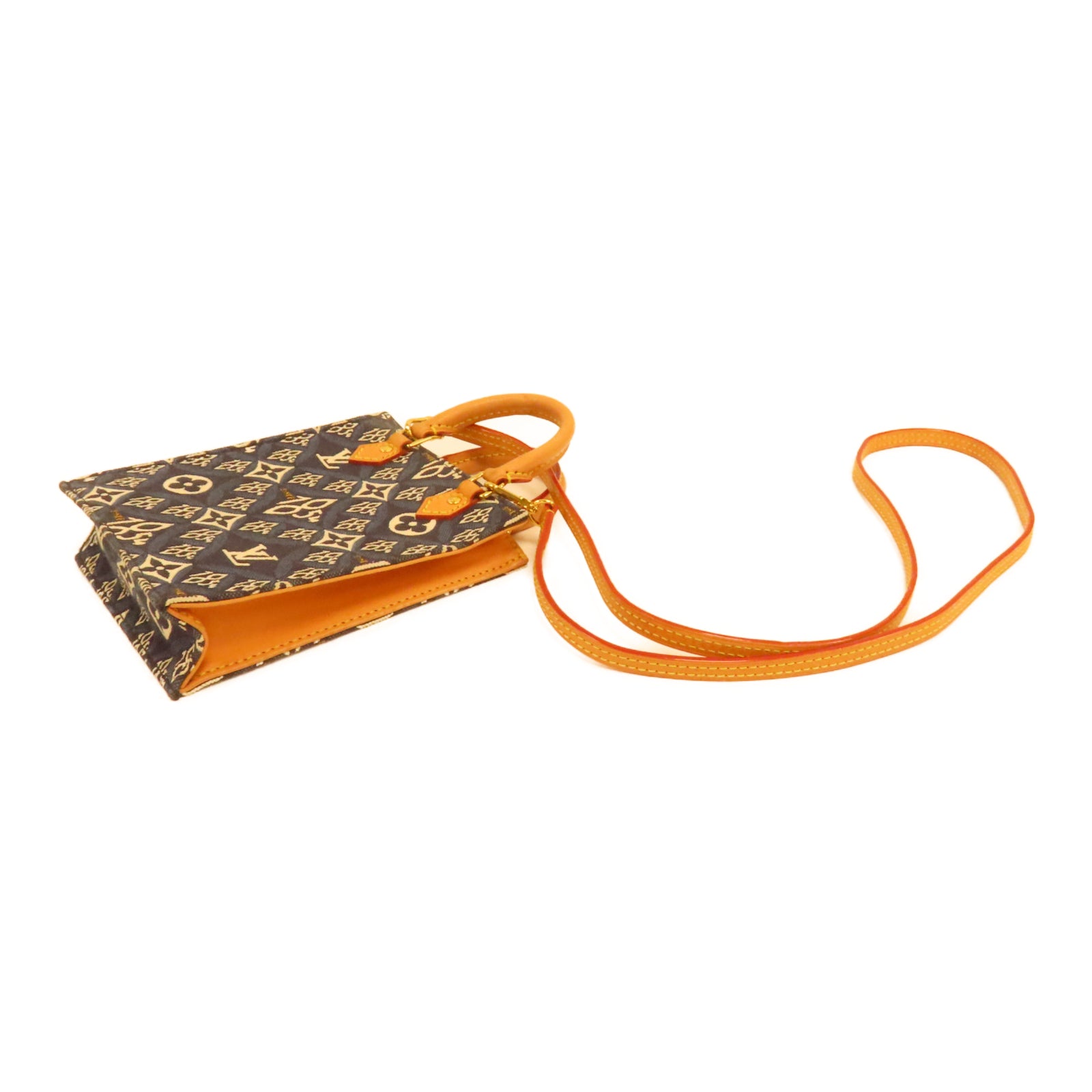 LOUIS VUITTON 【激減優惠】帆布/皮革Petit Sac Plat金扣手挽肩背兩用袋藍色