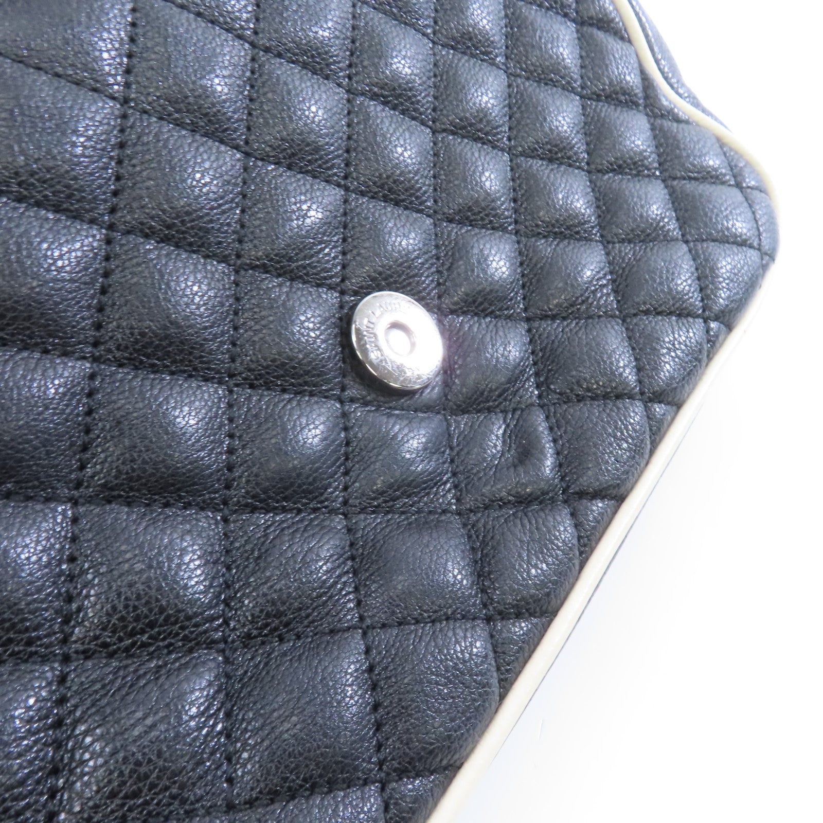 SAINT LAURENT 牛皮皮革Chain Shoulder Bag銀扣鏈帶肩背袋黑色/白色