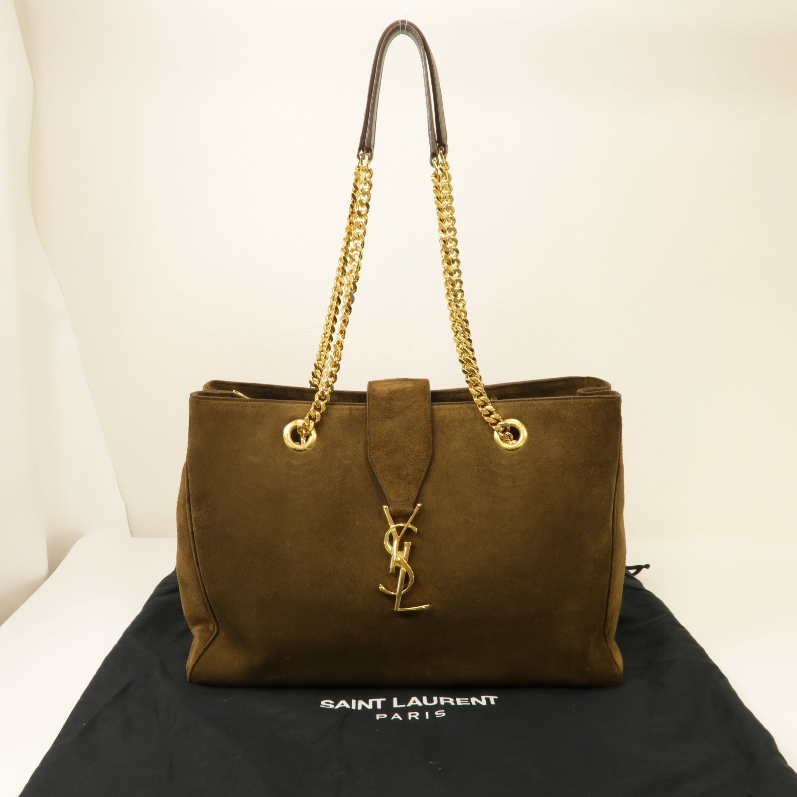 SAINT LAURENT 麂皮皮革Chain Shoulder Bag金扣肩背袋啡色