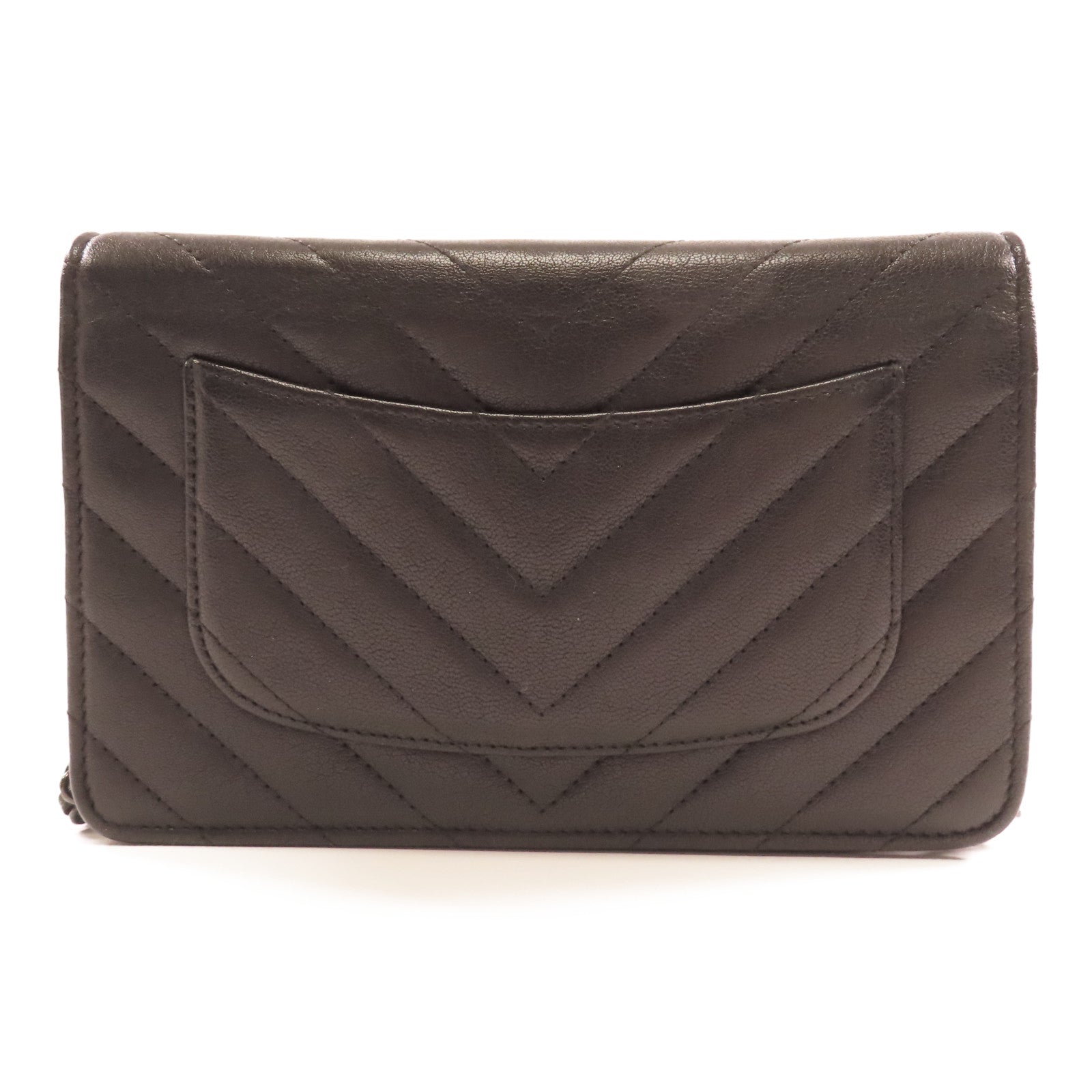 CHANEL 斜紋羊皮皮革2.55 Wallet On Chain鏈帶肩背袋黑色