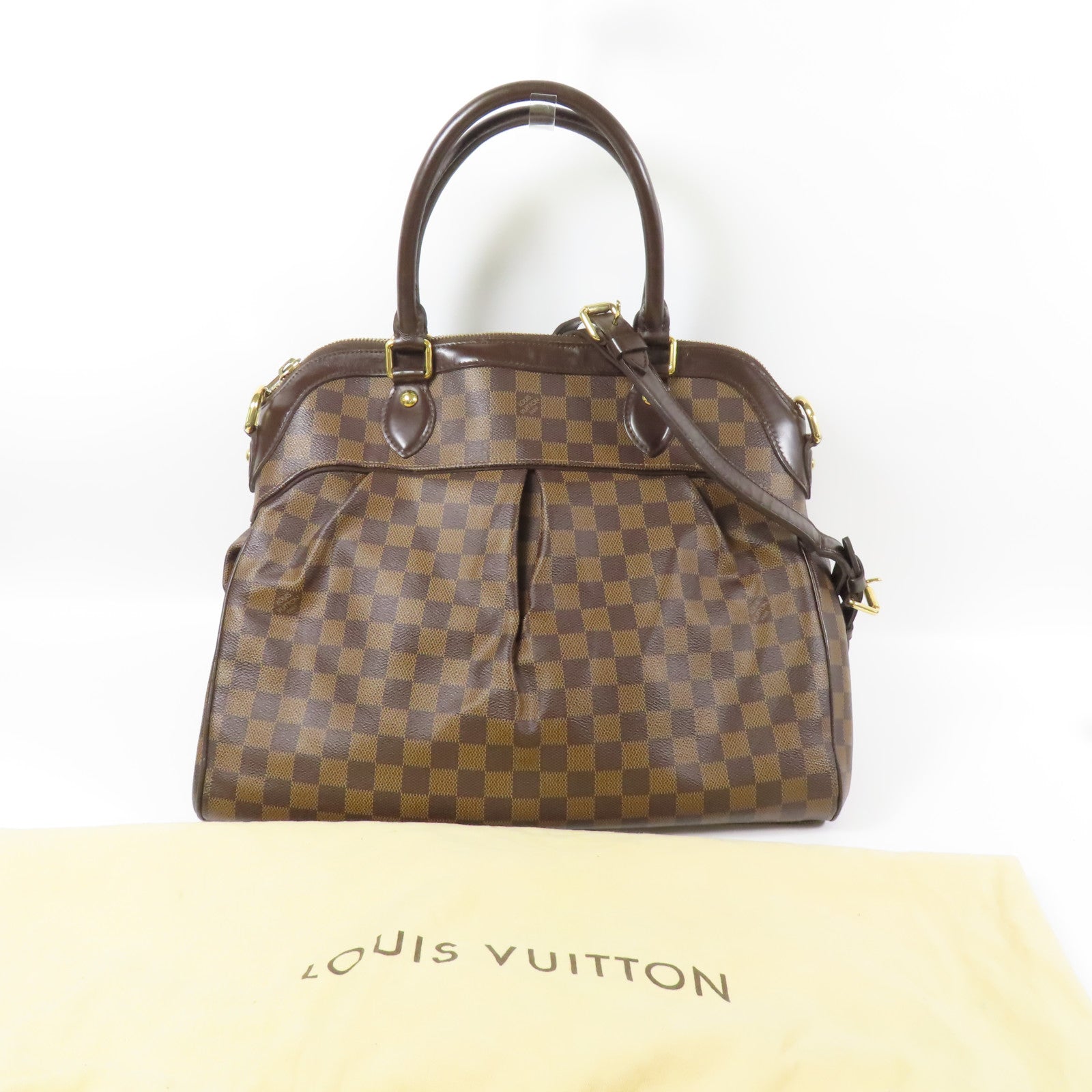 LOUIS VUITTON Damier Trevi GM金扣手挽肩背兩用袋棕色