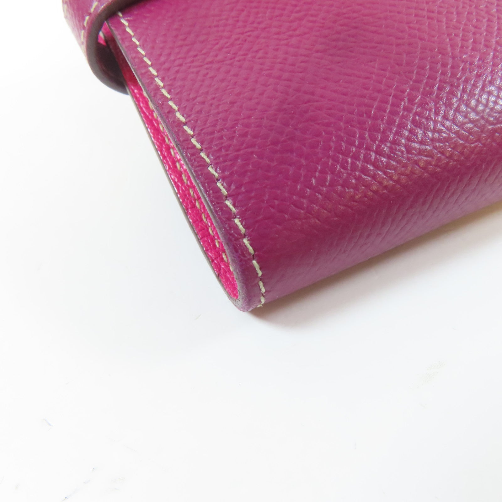 HERMES 【激減優惠】Epsom皮革Kelly Wallet Compact銀扣錢包Tosac桃紫色