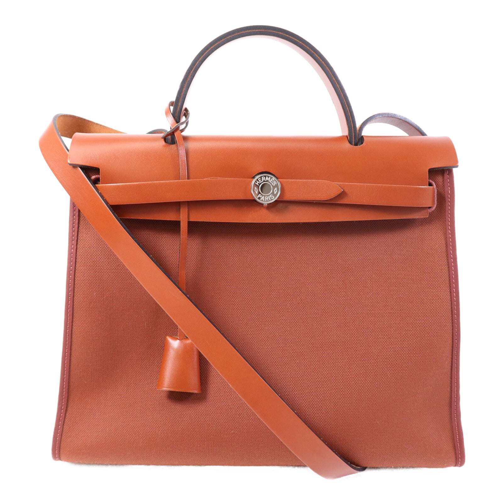 HERMES Toile H Herbag PM銀扣手挽肩背兩用袋Brique