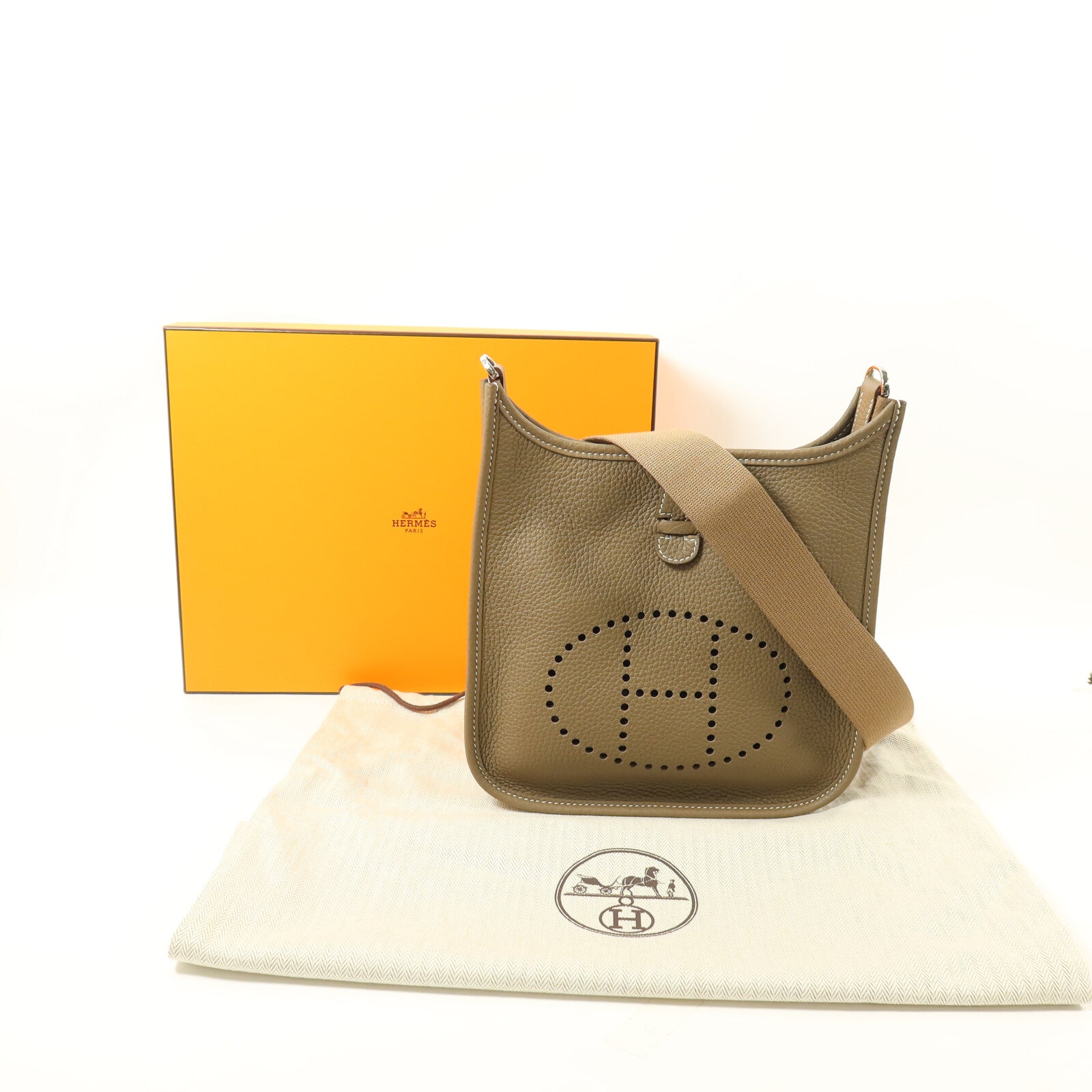 HERMES Clemence皮革Evelyne 23肩背袋Etoupe