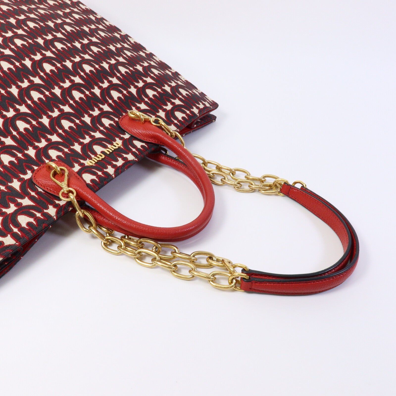 Miu Miu 帆布Tote Bag鏈帶手挽肩背兩用袋