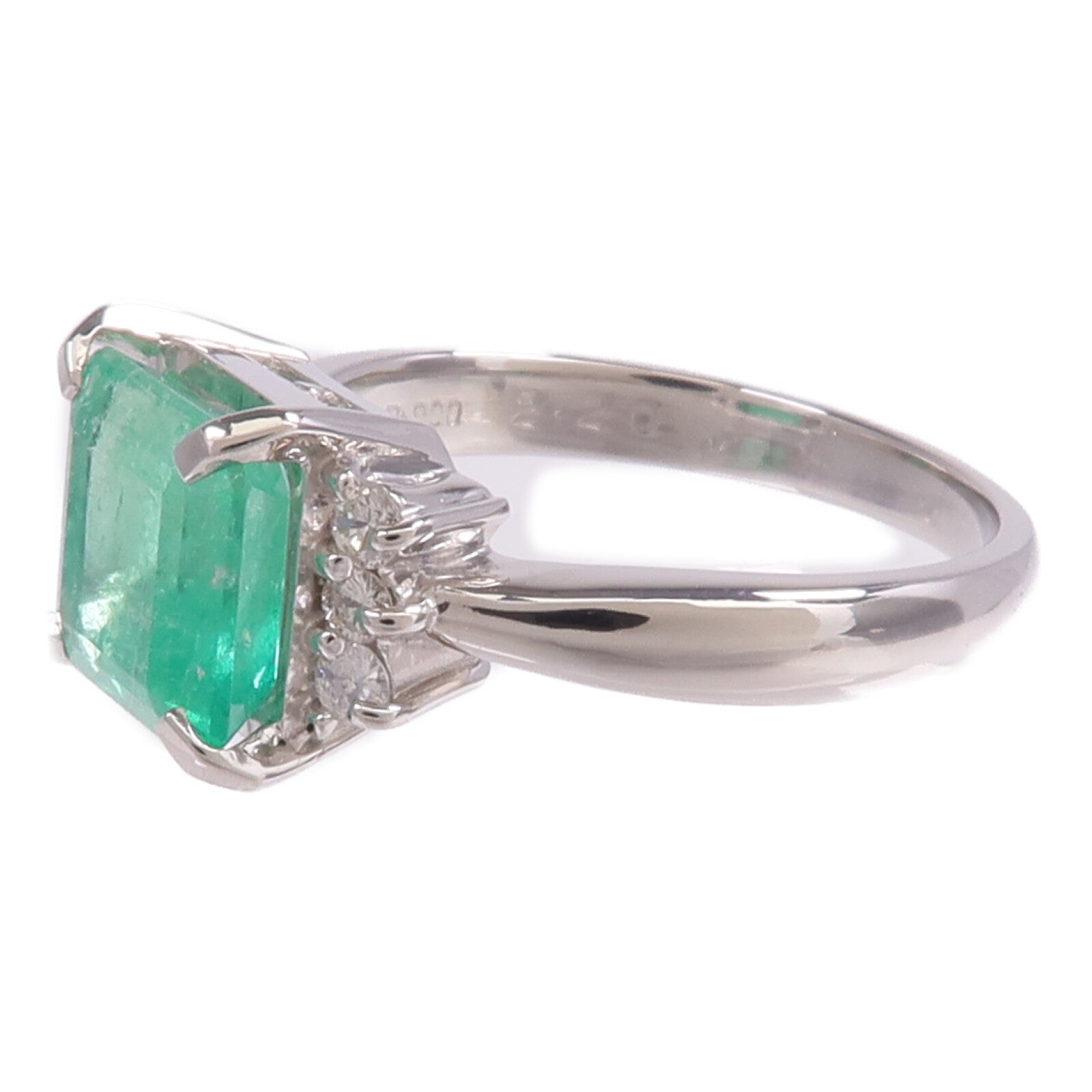 JEWELRY PT900鉑金Emerald Diamond Ring綠寶石/鑽石戒指US#6.25