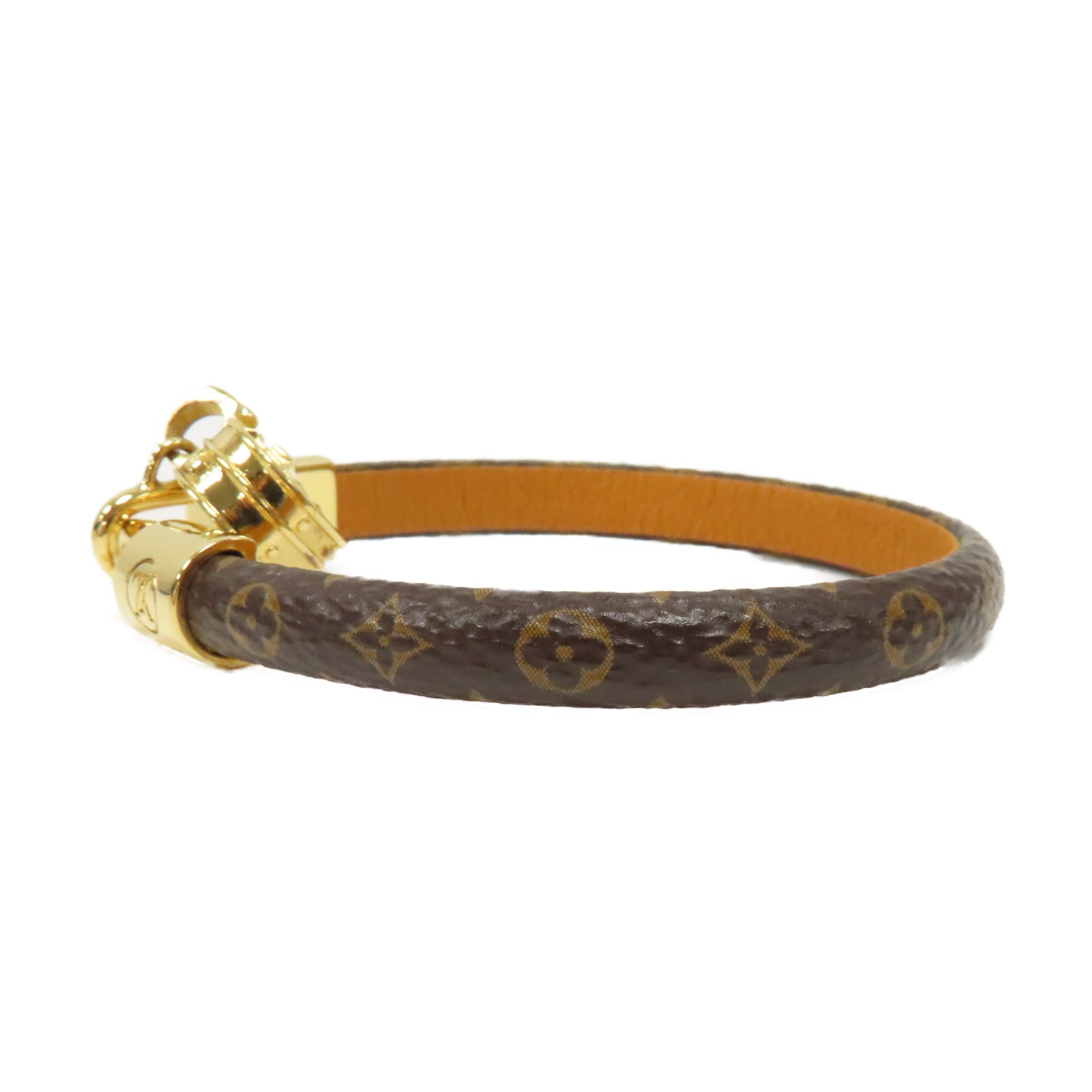 LOUIS VUITTON Monogram/金屬LV Tribute Charm Bracelet金扣手鐲啡色
