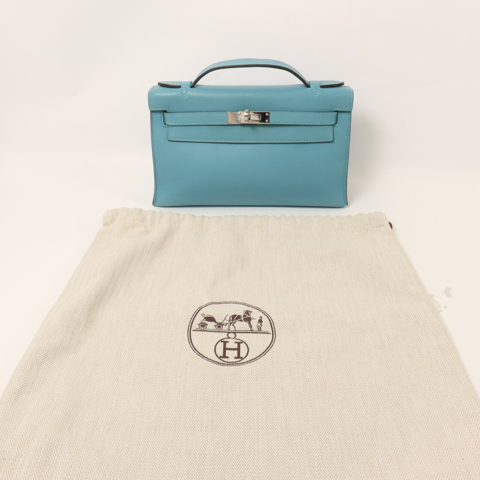 HERMES Swift皮革Kelly Pochette手挽袋Bleu Atoll
