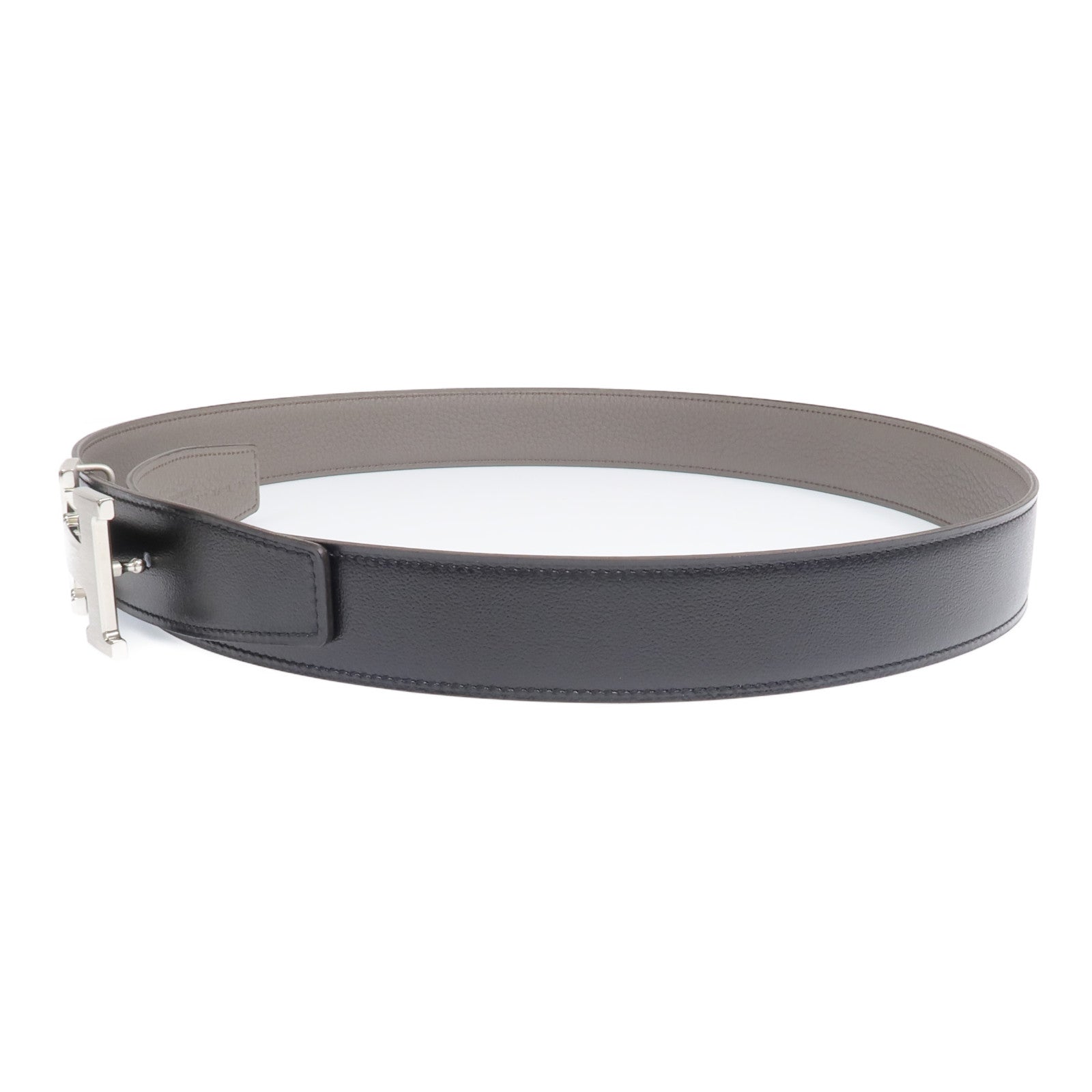 HERMES Togo/Box皮革H Belt buckle銀扣皮帶Noir/Etain