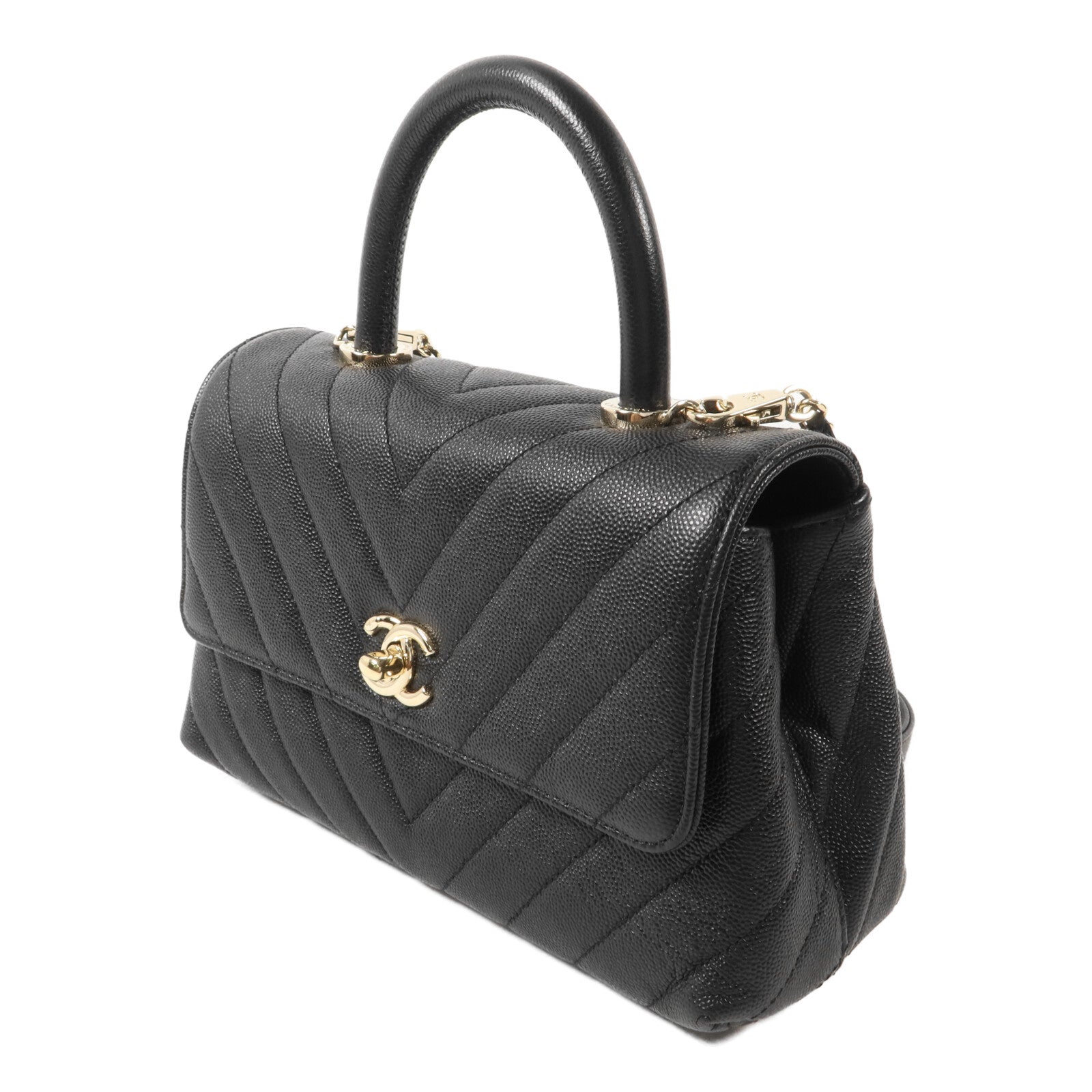 CHANEL 牛皮皮革Coco Handle鏈帶手挽肩背兩用袋