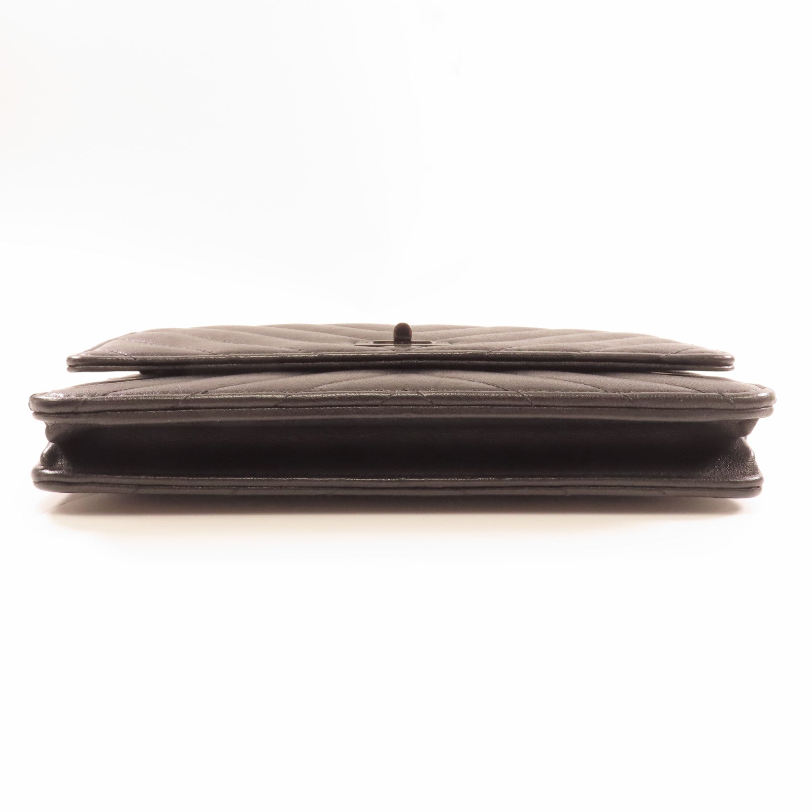 CHANEL 斜紋羊皮皮革2.55 Wallet On Chain鏈帶肩背袋黑色